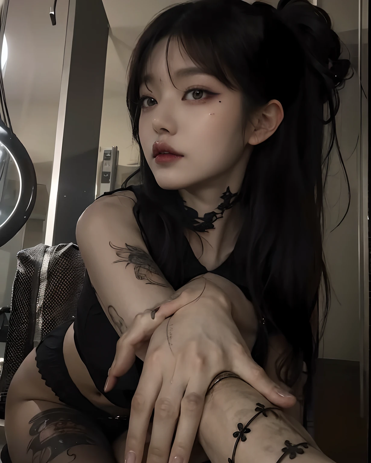 Hay una mujer con tatuajes en sus brazos y brazos, cruel korean goth girl, de chica taiwanesa con tatuajes, goth girl aesthetic, 1 7 - year - old anime goth girl, kanliu666, ulzzang, Xilaxia de cuerpo completo, pale goth beauty, Chica de anime en la vida real, tatuaje oscuro, 1 7 - year - old goth girl