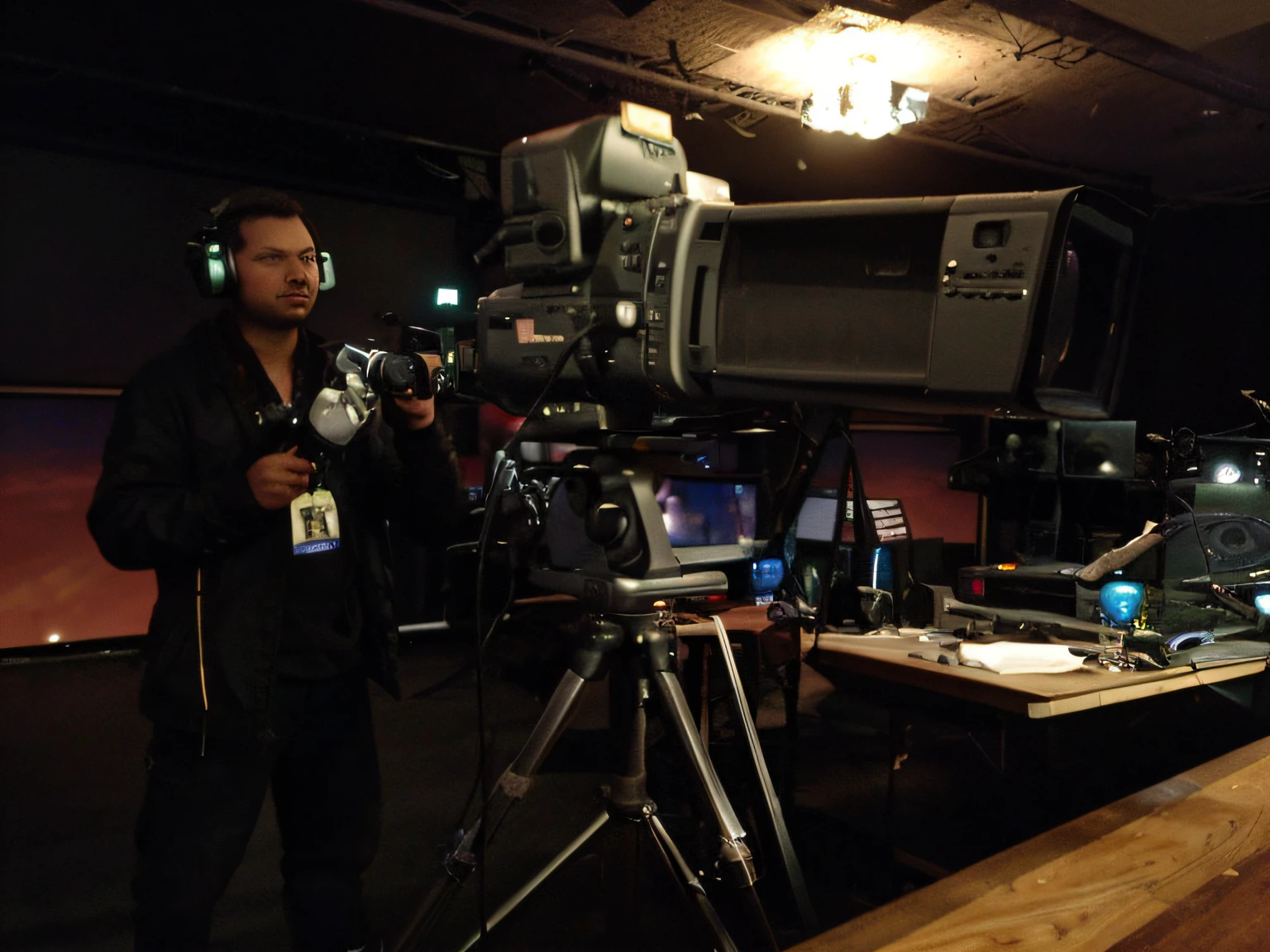 TV Camera and operator in a TV Studio