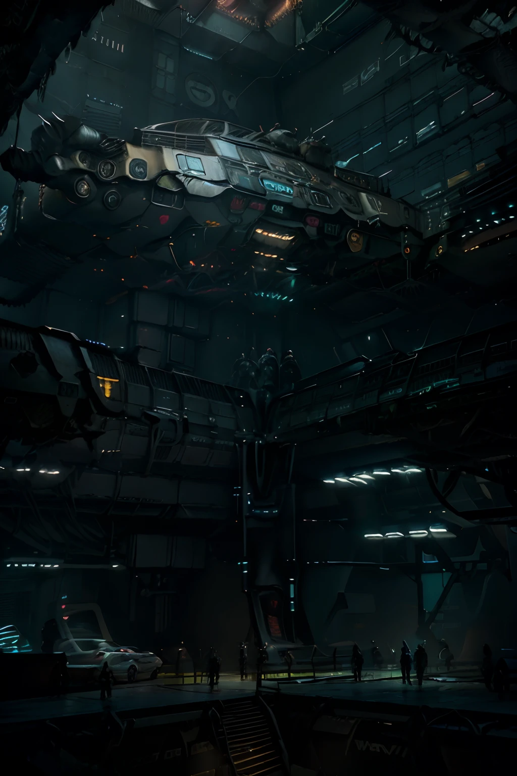 Cyberpunk Blade Runner cityscape street scene with towering skyscrapers, ((glowing neon signs)) and LED lights, traffic with (futuristic cyberpunk cars) and flying cars in the sky, bright colors contrasting with dark atmosphere, (cinematic lighting), extremely detailed.