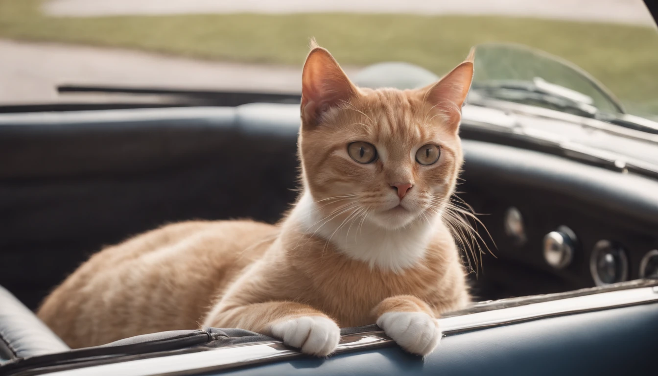 realista, gato dentro de um carro, gato deitado dentro de um carro, gato deitado dentro de um carro ao lado do motorista