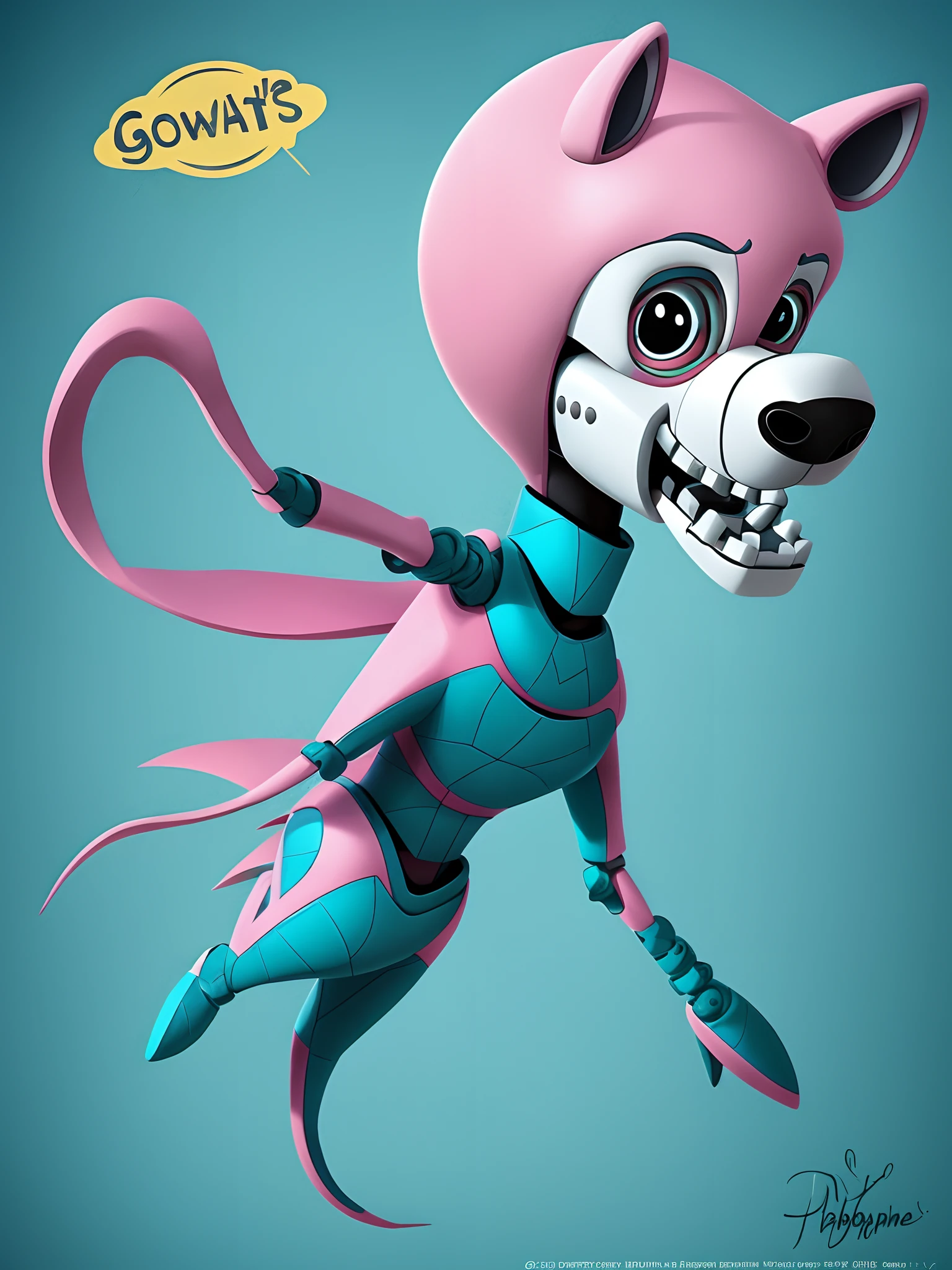 Create an image of an animatronic character from the game Five Nights at Freddy's (FNAF) envisioned as a pink dolphin named Delphine. Delphine should embody the eerie aesthetic of FNAF while showcasing a playful marine theme. With a sleek, metallic pink body, soul-piercing yet playful eyes, and marine accents like seashells or a sailor's hat, position Delphine in a dynamic pose on a stage resembling a spooky, abandoned marine-themed amusement park. Capture a playful yet menacing expression on Dolphine's face, reflecting the dual nature of being both an entertainer and a haunting presence.