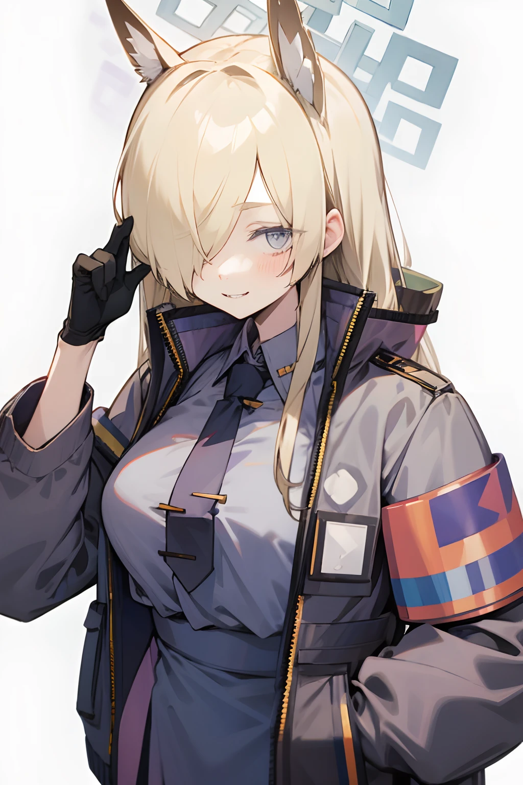 Ogata Kanna、a blond、Smiling、Gray shirt、jaket