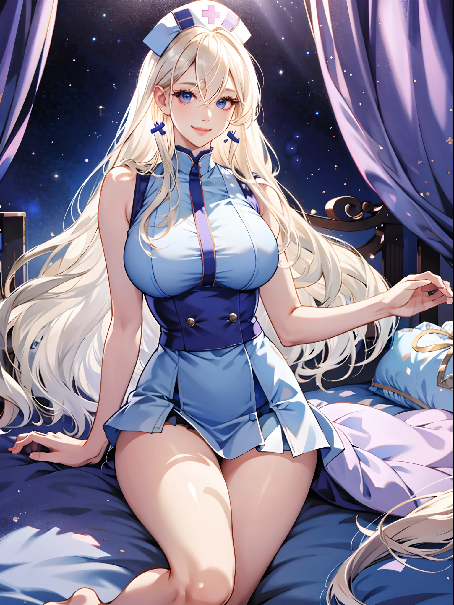 top-quality、Realistic、bule、Nurse、sleeveless、large full breasts、Super huge、big eye、long lashes、Long upper eyelashes、voluminous eyelashes、Platinum Blonde Hair、Voluminous long hair、cute little、Extraordinary beauty、shining white skin、thighs thighs thighs thighs、thin arm、thin-waist、Big ass、Sensational poses、full body Esbian、Kamimei、Revealing costumes、submissive look、A smile、Flushed cheeks、Room with no lights、Sunlight shining through gaps、Eyes are hearts、Not wearing pants、Tremendously large breasts、Very short skirt、Large number of people