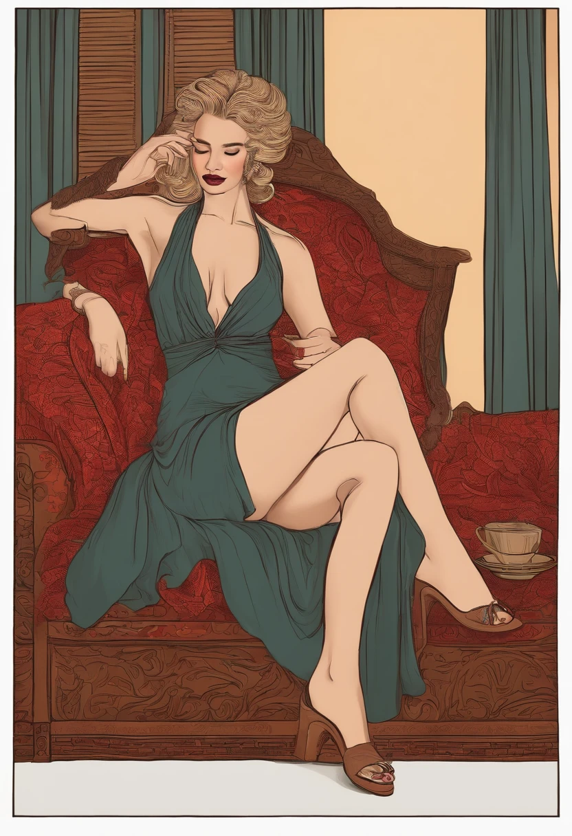 Show me a naked girl sitting on a couch with her beard and fingers inside her