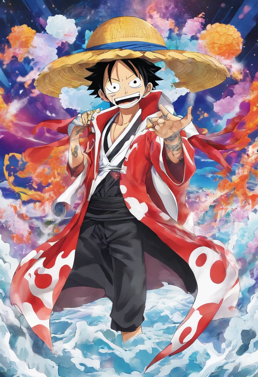 1 male, ((In the style of One Piece Wano Anime Arc)), marine from one piece, inspired by smoker from one piece, sawblade, big cloak, all white clothes, mask covering face