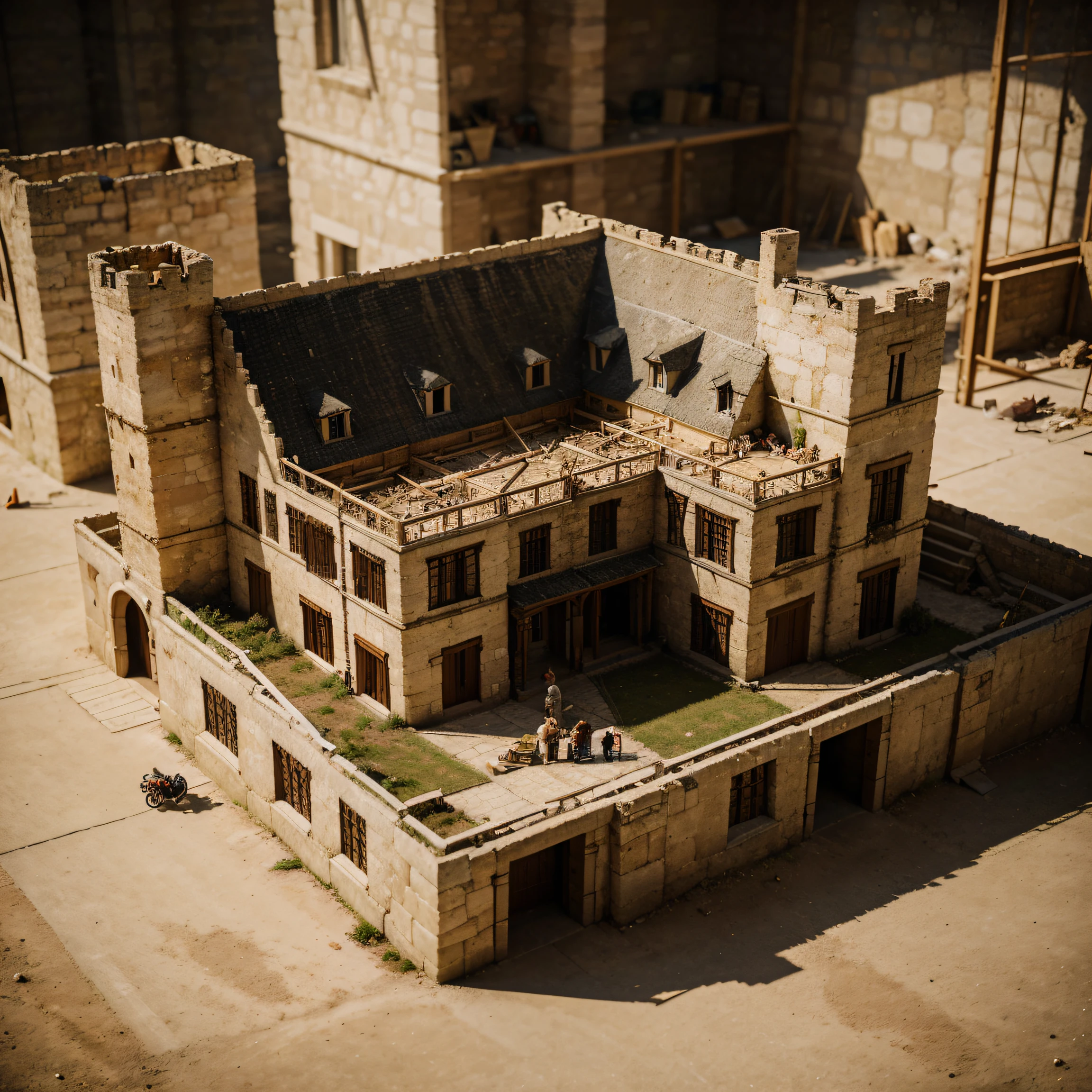 An isometric image of a house that belongs to a hero, medieval, Renascimento, castelo, The mood is strong, stable, resistente, formidable, construction, power, cativante, Capacitar.