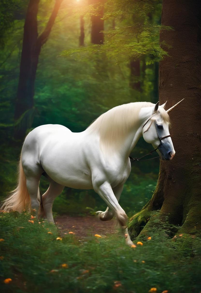 Unicorn in an enchanted forest