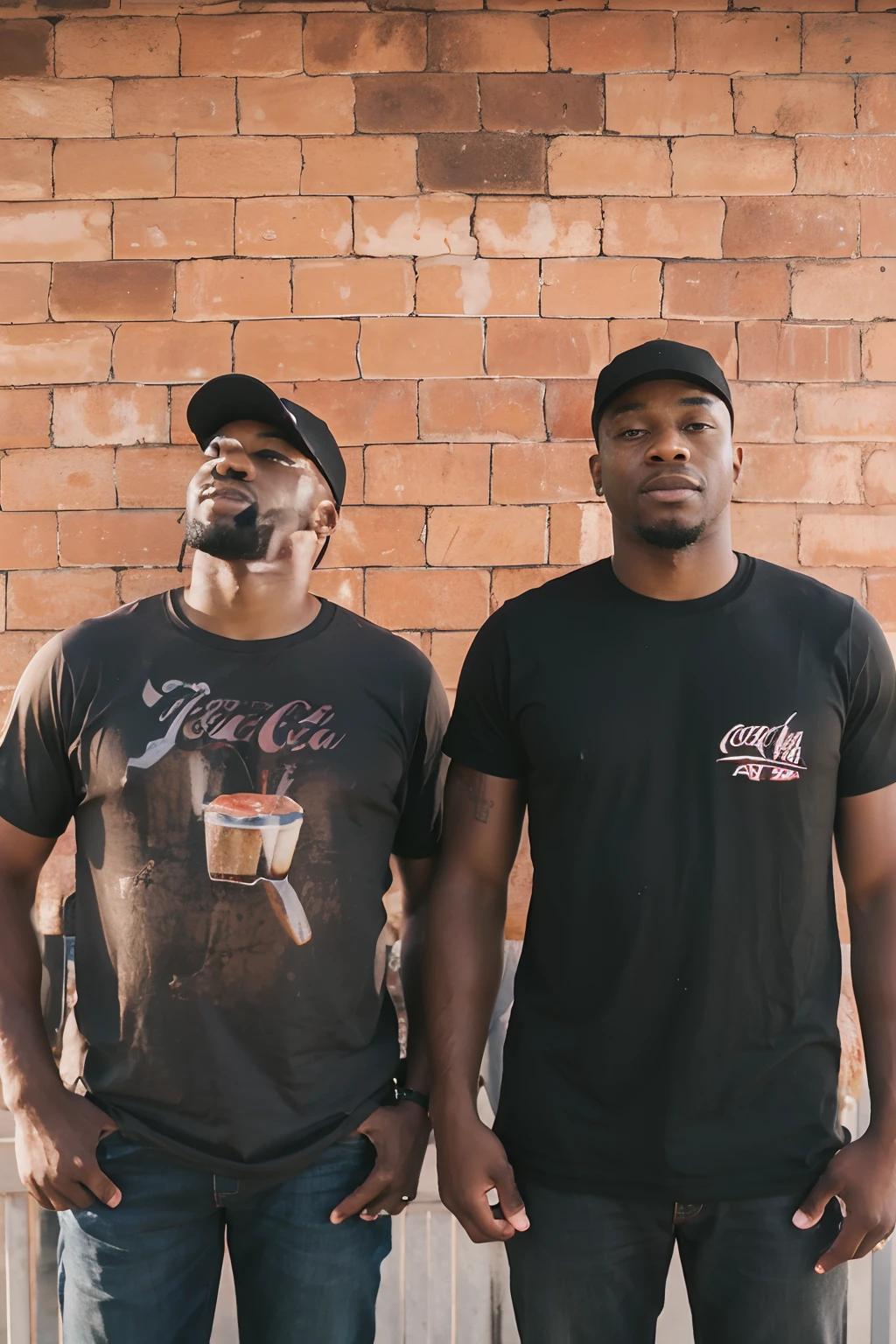 two black men eating hamburger and drinking coca cola