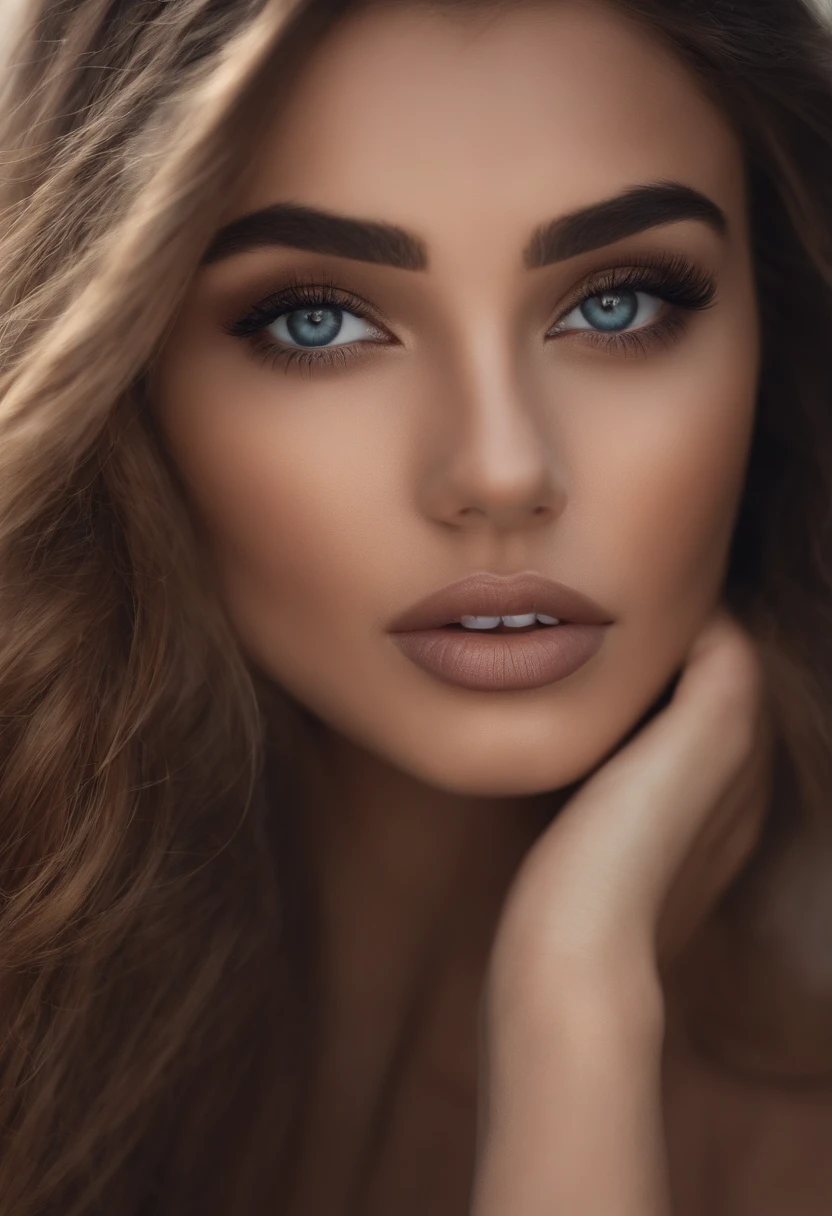Arafed woman completely , fille sexy aux yeux bleus, ultra realist, Meticulously detailed, Visage de face et bien visible, Portrait Sophie Mudd, cheveux bruns et grands yeux, selfie of a young woman, Dubai Eyes, Violet Myers, sans maquillage, maquillage naturel, looking straight at camera, Visage avec Artgram, Maquillage subtil