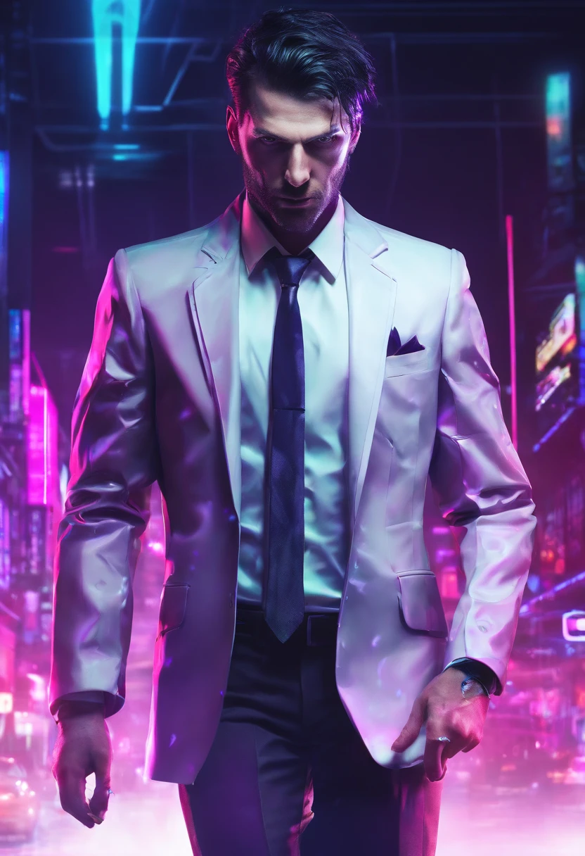 ((Skinny, lanky, normal, mid-30s, unshaven, white, ((American, pale skin, english)), male, businessman wearing a basic suit and tie, nose ring, tired, unhappy)), cowboy shot, (black short shaggy hair with purple highlights), ((office background)), (highly detailed photo realistic), sharp focus, ultra high quality, vibrant, masterpiece, (cinematic lighting), ((male))
