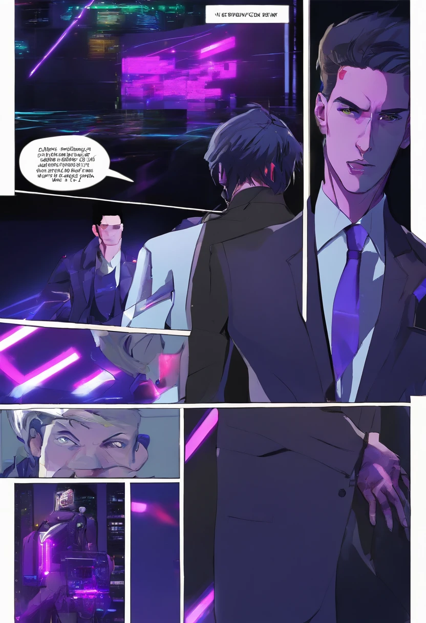 ((Skinny, lanky, normal, mid-30s, unshaven, white, ((American, pale skin, english)), male, businessman wearing a basic suit and tie, nose ring, tired, unhappy)), cowboy shot, (black short shaggy hair with purple highlights), ((office background)), (highly detailed photo realistic), sharp focus, ultra high quality, vibrant, masterpiece, (cinematic lighting), ((male))