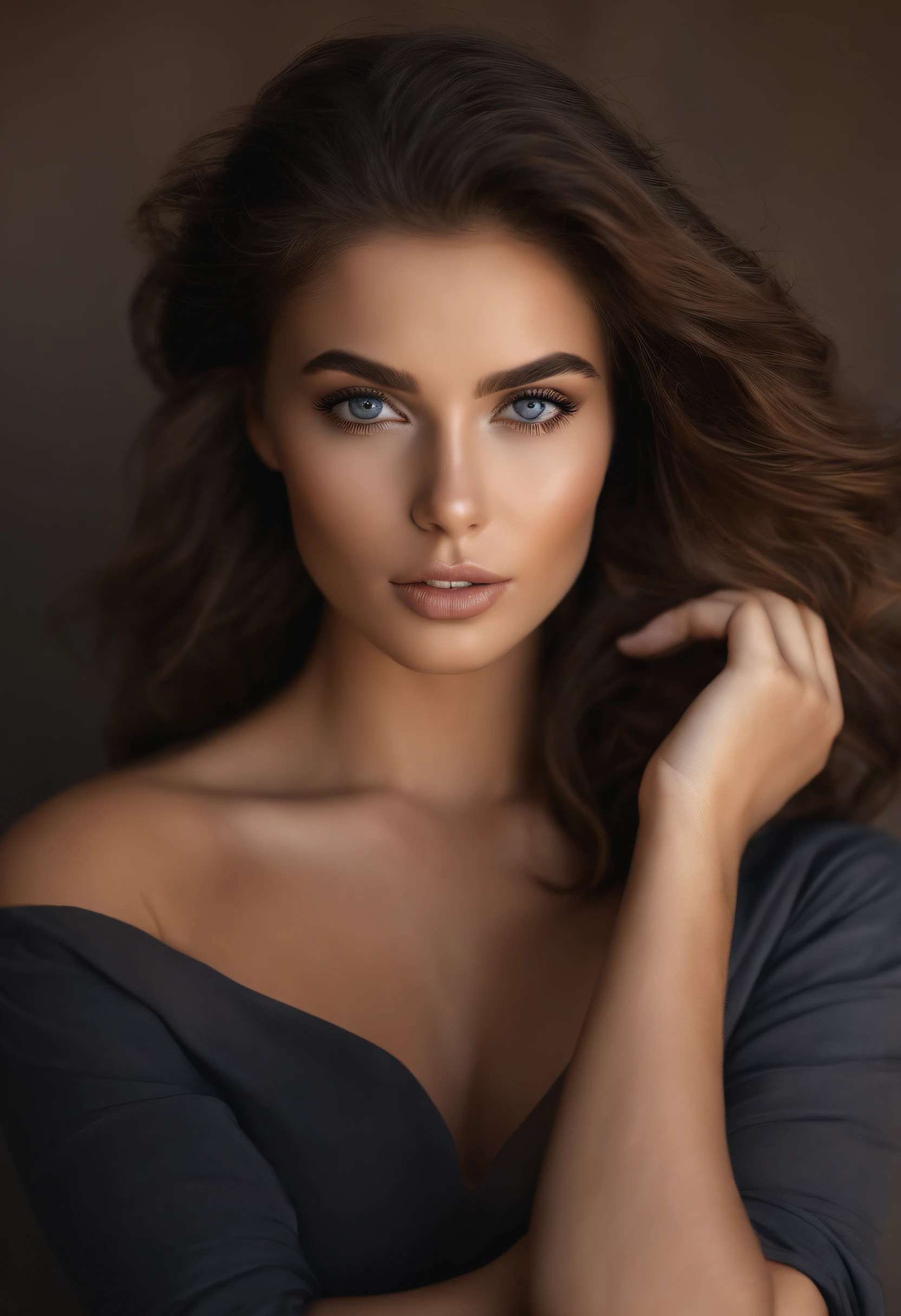 a woman with long brown hair and in a one piece dress, tumblr, naughty face, digital art, attractive beautiful face, beautiful model girl, extremely beautiful face, very beautiful sexy figure girl, , beautiful girl model, photo of a beautiful woman, attractive girl, cute beautiful, very beautiful young woman, sexy face with full makeup, attractive female face!!!, gorgeous attractive face