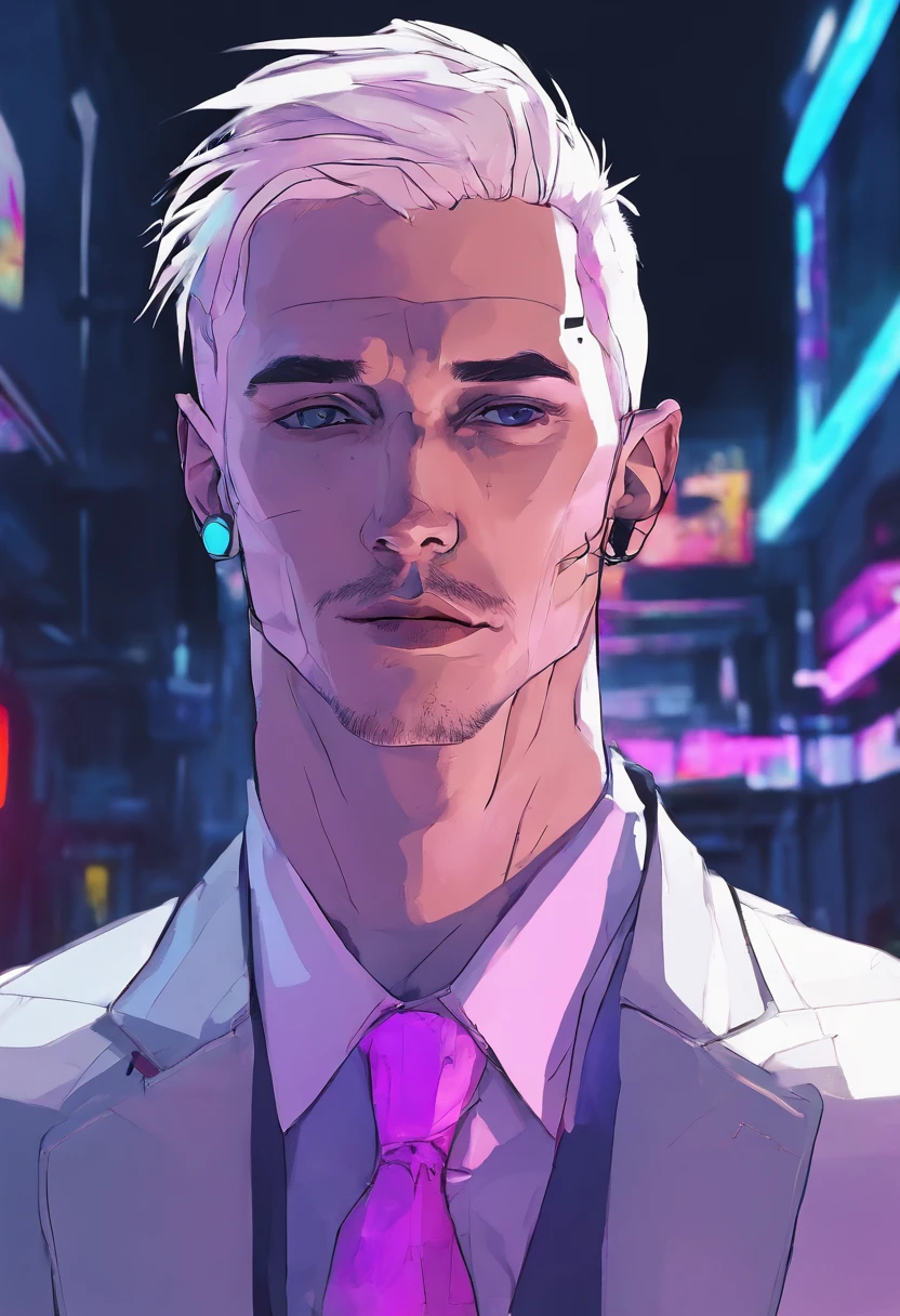 ((Skinny, lanky, normal, mid-30s, unshaven, white, ((American, pale skin, english)), male, businessman wearing a basic suit and tie, nose ring, tired, unhappy)), cowboy shot, (black short shaggy hair with purple highlights), ((sitting in their house)), (highly detailed photo realistic), sharp focus, ultra high quality, vibrant, masterpiece, (cinematic lighting), ((male))