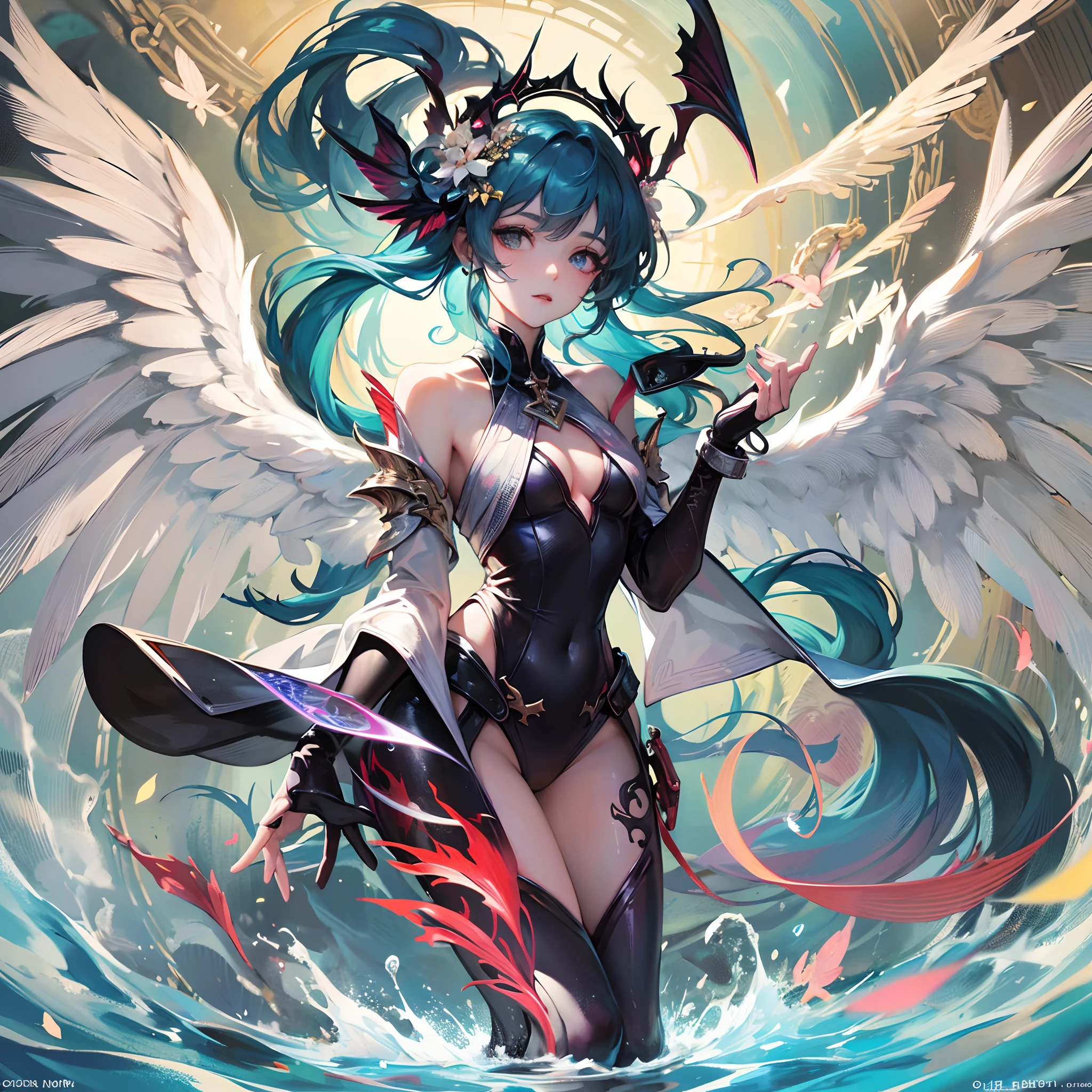 (Finest quality)),(超A high resolution),(ultra-detailliert),(Meticulous portrayal),((best pictures)),(Finest works of art),Ultra-Precision Art,The art of astounding depiction, Fantasyart:1.5, (1人の女性:1.5),Angel-demon fusion,demonic wings:1.4,the angel's wings:1.4,