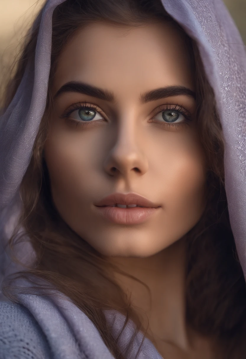 Arafed woman completely , fille sexy aux yeux bleus, cheveux bruns, ultra realist, Meticulously detailed, Visage de face et bien visible, Italienne, Buste visible et moyennement large, Portrait Sophie Mudd, cheveux bruns et grands yeux, selfie of a young woman, Dubai Eyes, Violet Myers, sans maquillage, maquillage naturel, looking straight at camera, Visage avec Artgram, Maquillage subtil