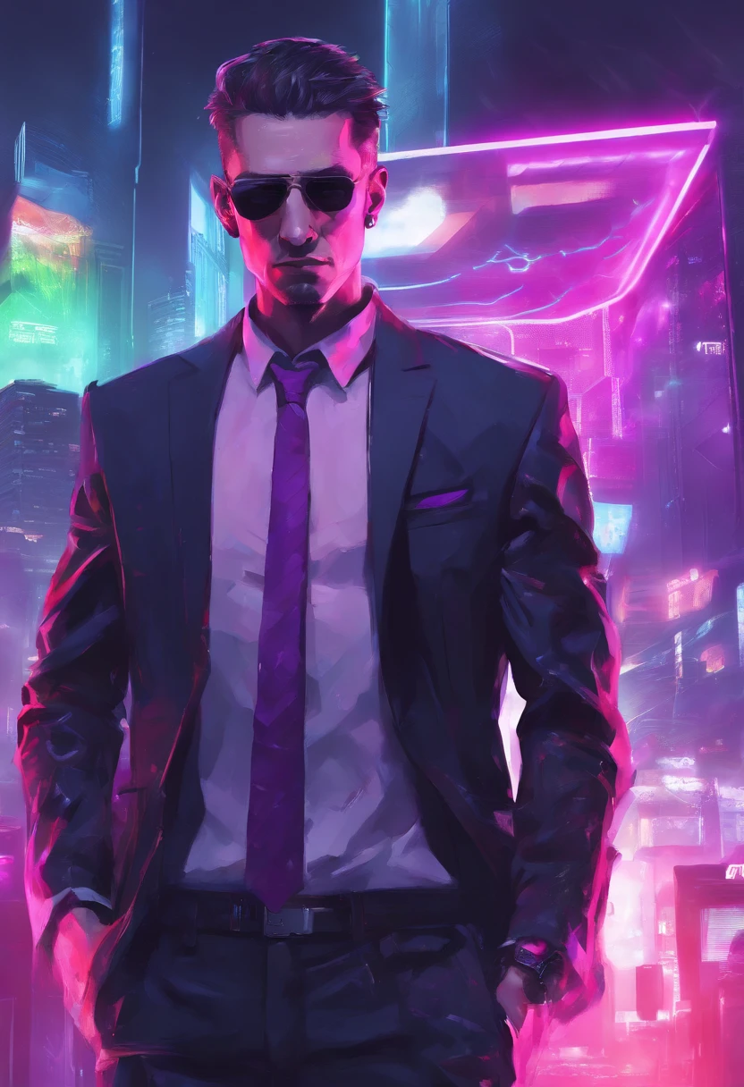 ((Skinny, lanky, normal, mid-30s, unshaven, white, ((American, pale skin, english)), male, businessman wearing a basic suit and tie, nose ring, tired, unhappy)), cowboy shot, (black short shaggy hair with purple highlights), ((sitting in their house)), (highly detailed photo realistic), sharp focus, ultra high quality, vibrant, masterpiece, (cinematic lighting), ((male))