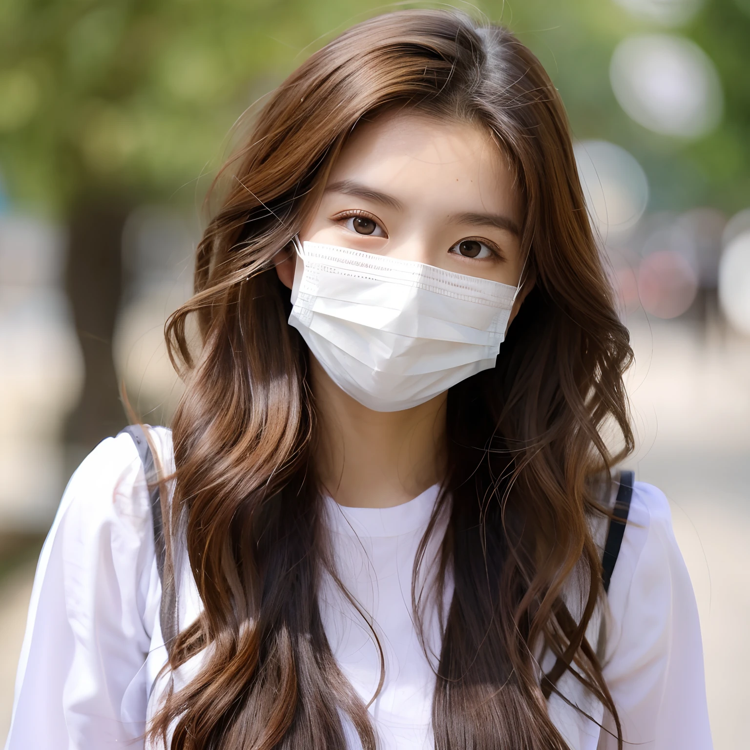 masks、a small face、curlyhair、big eye、Slender eyes、undergarment、length hair、full body Esbian、Brown hair、Eye mole