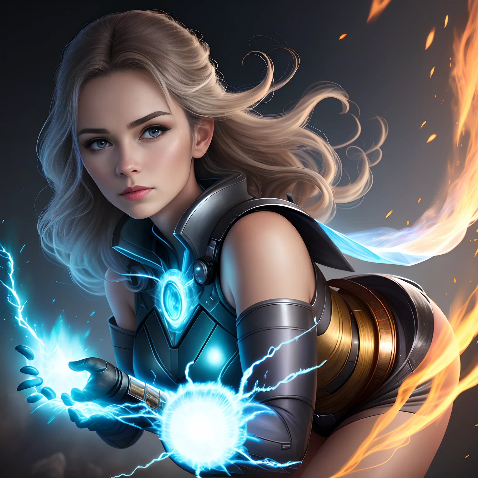 Beautiful woman with realistic elemental powers 8k