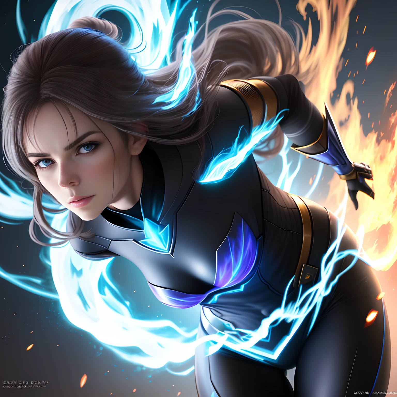 Beautiful woman with realistic elemental powers 8k