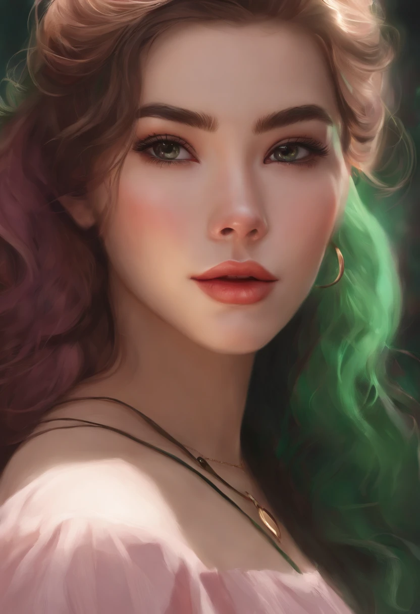 mulher cabelo loiro olhos verdes e batm rosa e um top preto, estilo de arte realista, RossDraw Retrato, retrato artgerm, Anime estilo de arte realista, Arte digital realista 4k, Arte digital realista 4k, 8K Artgerm Bokeh, deviantart artstation cgscosiety, Artgerm extremamente detalhado, feito com anime painter studio, Pintura digital RossDraw