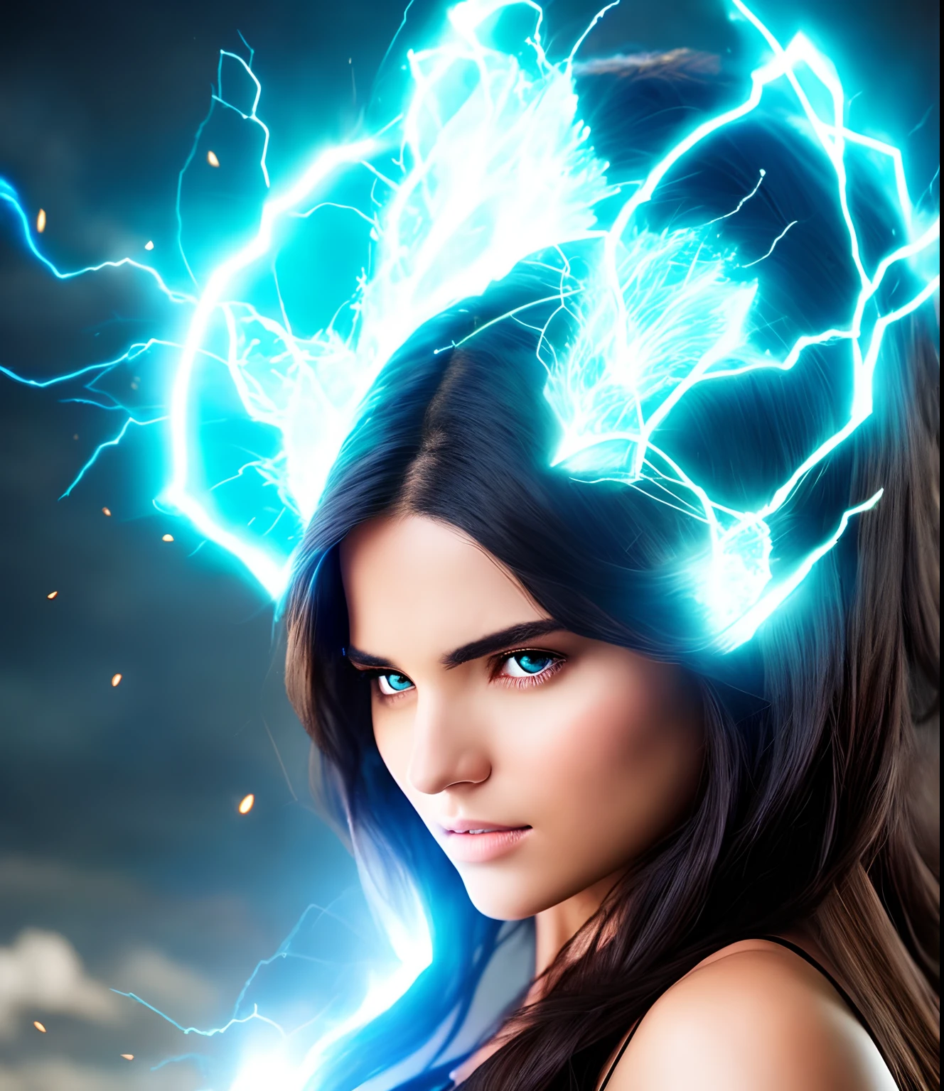 Beautiful woman with realistic elemental powers