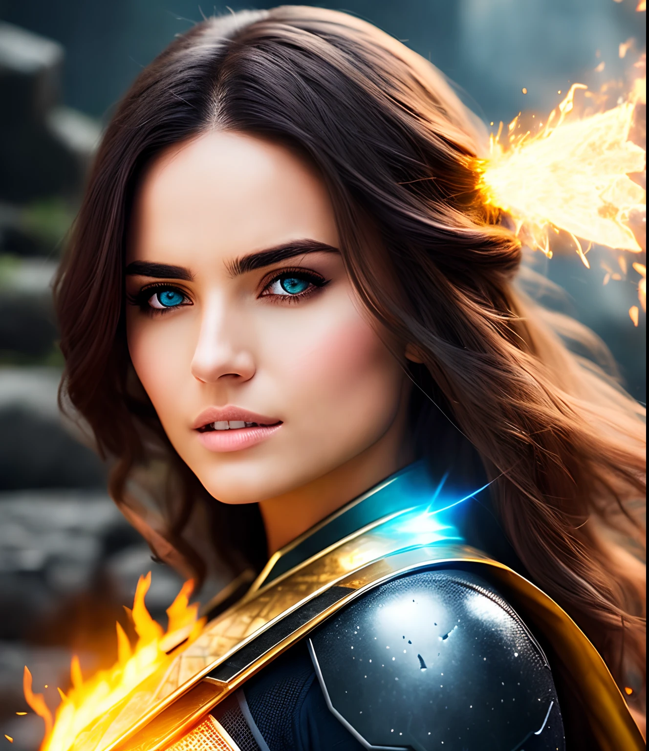 Beautiful woman with realistic elemental powers