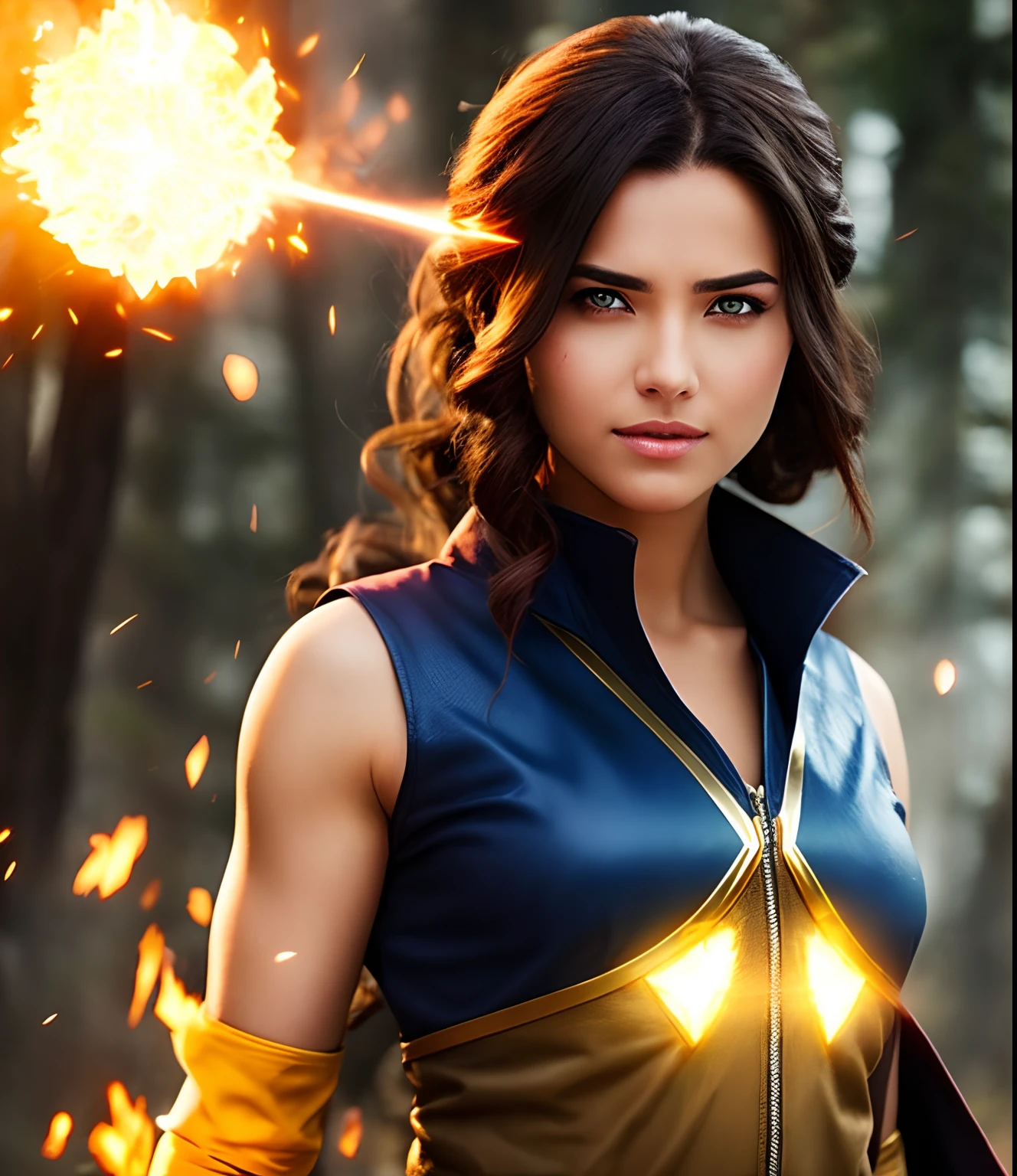 Beautiful woman with realistic elemental powers