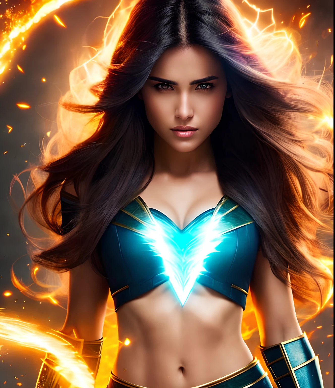 Beautiful woman with realistic elemental powers