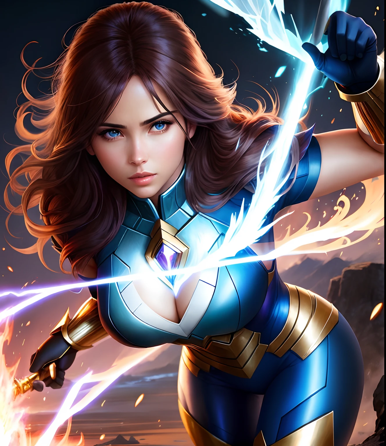 Beautiful woman with realistic elemental powers