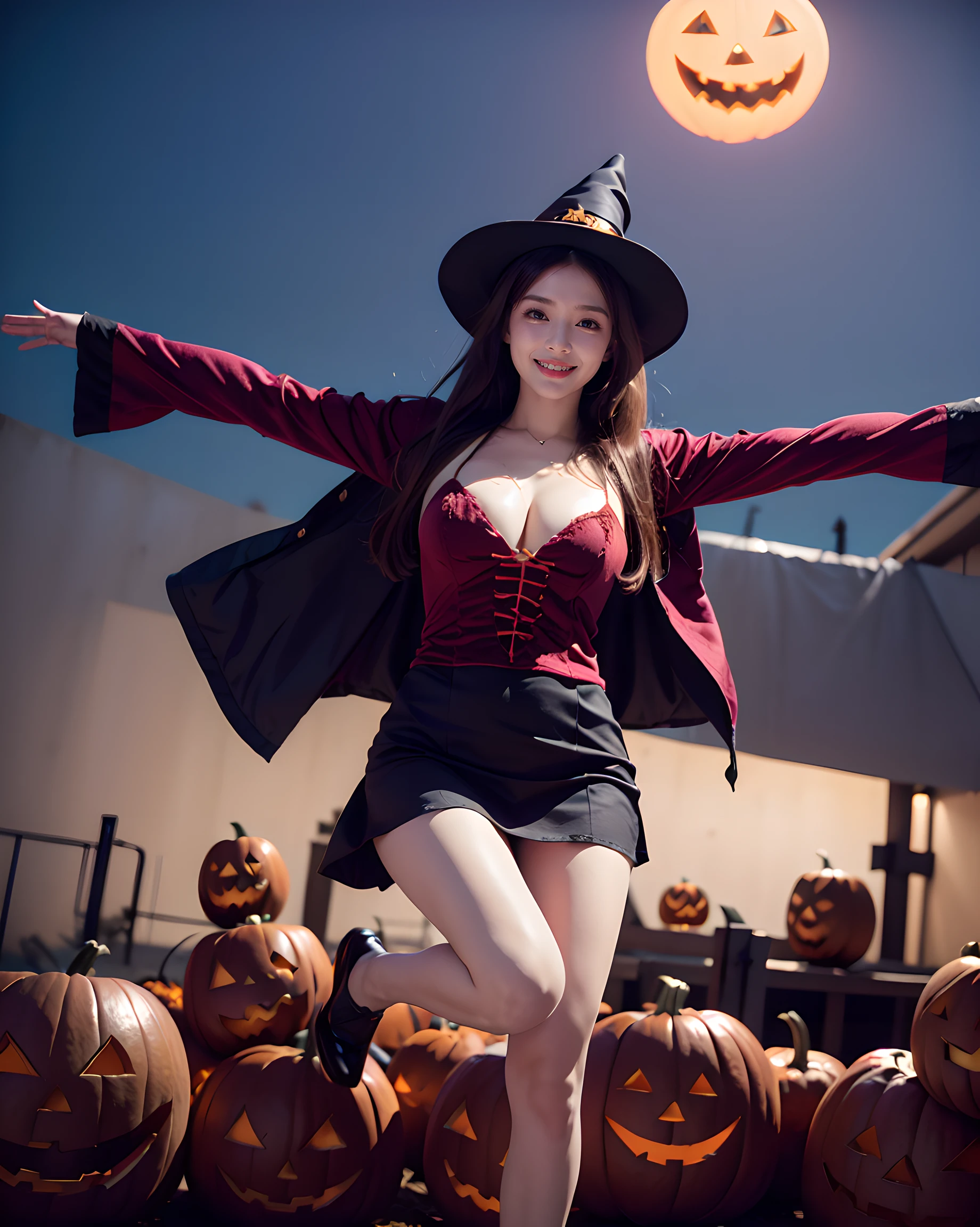 (Halloween theme:1.5), (fantasy:1.5), (Alice in wonderland:1.3),(halloween shibuya:1.3), (halloween zombie party:1.3), portrait of a very busty beautiful Korean German girl wearing halloween sexy attaire, skin tight red velvet ultra detailed embroidery gothic ta, (fusion of red velvet gothic lolind witch robe:1.3), BREAK, (K-pop idol:1.3), ((;D1.3, happy evil smile:1.2)), perfect face,perfect eyes,HD details,high details,sharp focus,studio photo,HD makeup,shimmery makeup,celebrity makeup, zombie maleup, ((centered image)) (HD render)Studio portrait,magic, magical, fantasy,(huge breasts)(large breasts),(big breasts),(sagging breasts), cityscape, halloween cityscape, night, night city view:1.3, halloween shibuya background, ((front view:1.3), from above, top angle, blurry night background, (spread arms:1.5), (JUMP:1.5), (jumping:1.5), (dynamic:1.5, (dynamic pose:1.3), (dynamic angle:1.3), (legs up:1.3),