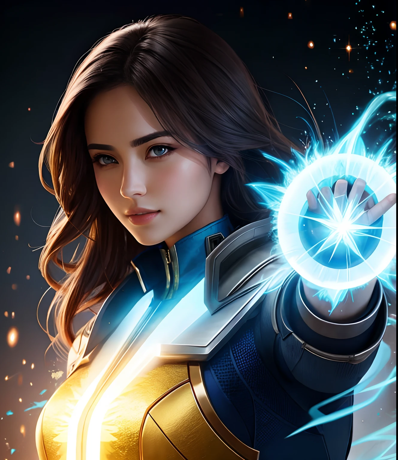 Beautiful woman with realistic elemental powers