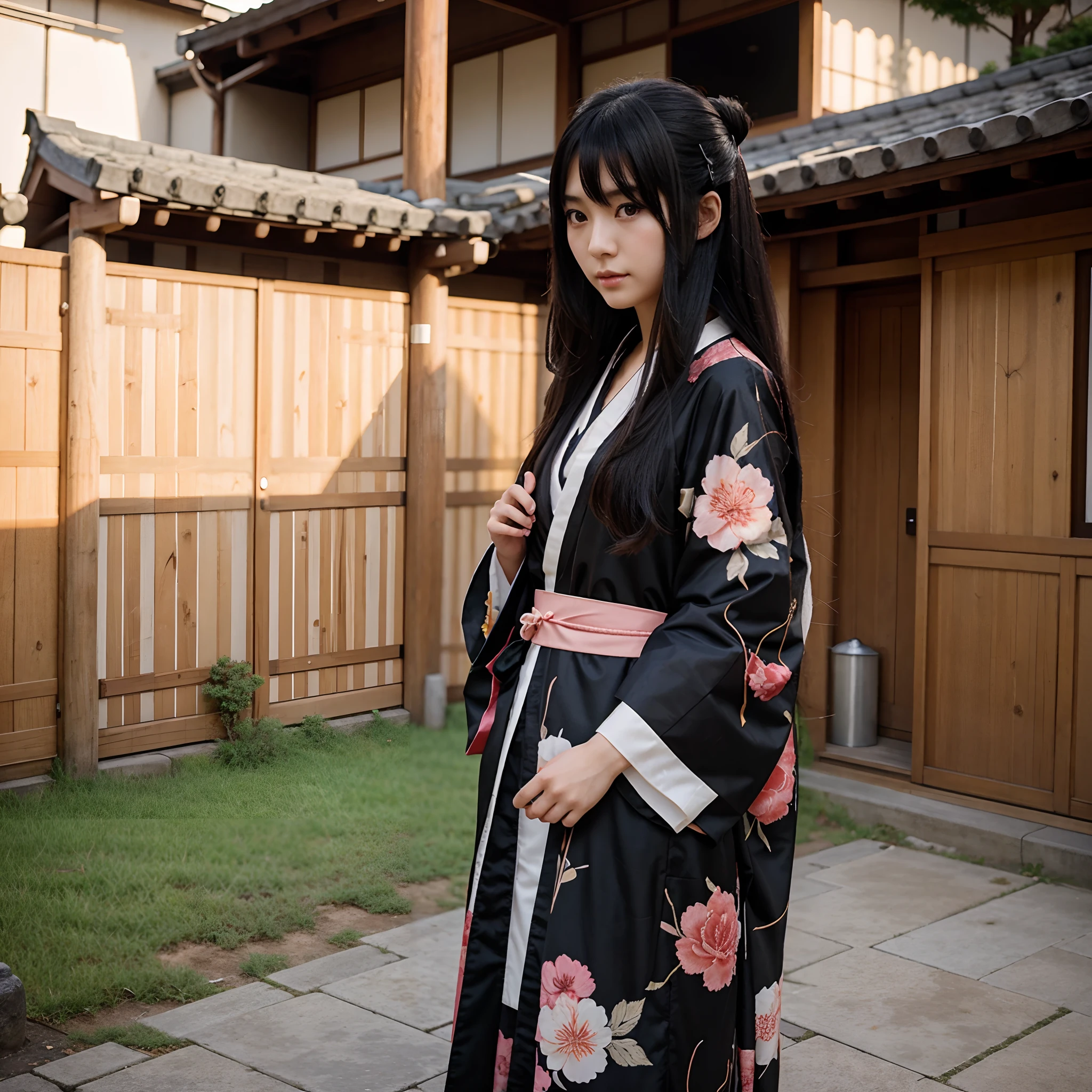 A beautiful [[beautiful Japanese]] girl with long [[long black hair]] wearing a kimono.--style Anime Girl