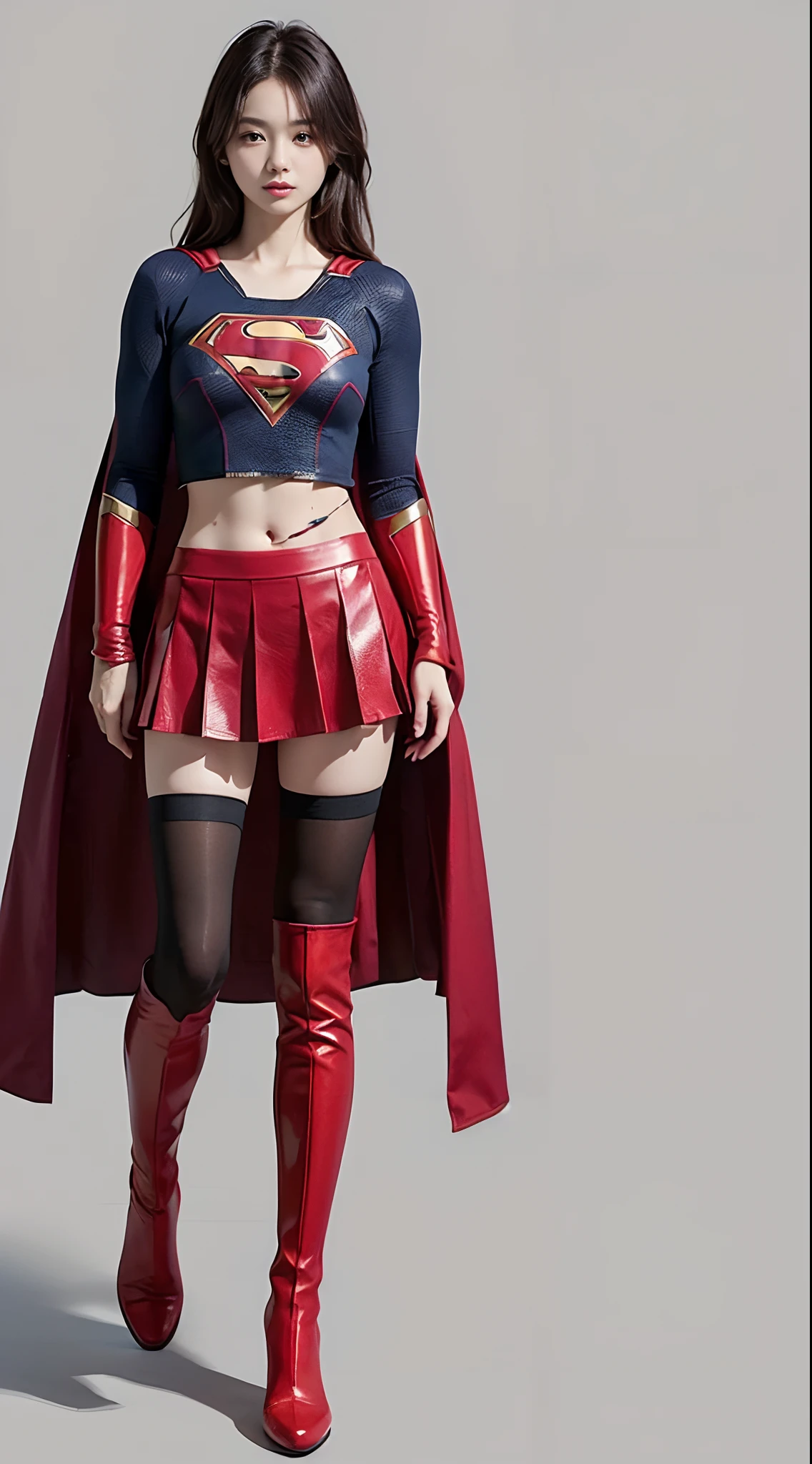 Beautiful girl fighting、japanes、Cute Beautiful Girl、(((Wear black tights on your beautiful legs.)))、(((beauty legs)))、(((Painful look)))、((((Make the most of the original image)))、(((Supergirl Costume)))、(((beautiful hairl)))、(((Injured)))、(((Feet must necessarily be worn with black tights)))、(((You need to wear red boots)))、((Top image quality、8K))、((top-quality、8K、​masterpiece:1.3))、(((Keep your background simple)))、Crisp focus:1.2、Beautiful woman with perfect body shape:1.4、Slender Abs:1.2、a wet body:1.5、Highly detailed facial and skin texture、8K、Keep your background simple