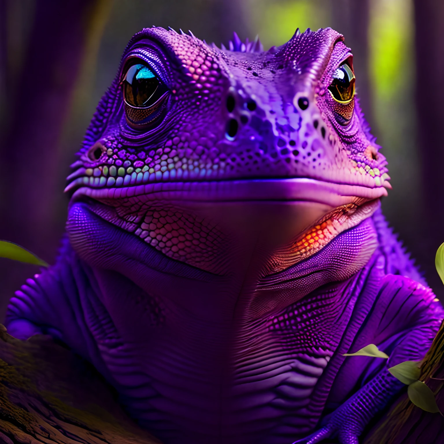 (((Masterpiece))) photo of a human-lizard hybrid, menacingly, lizard eyes, purple skin, escamas no corpo, big claws, swamp forest, high detail, 8k, ultra realistic