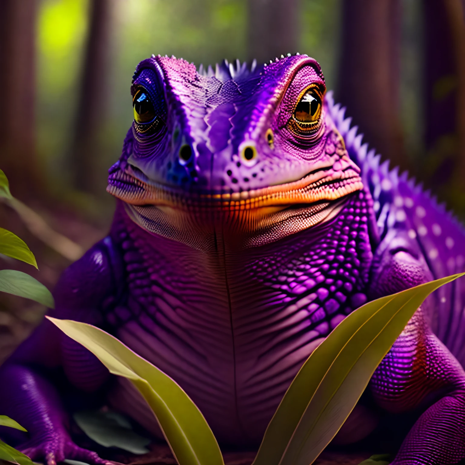 (((Masterpiece))) photo of a human-lizard hybrid, menacingly, lizard eyes, purple skin, escamas no corpo, big claws, swamp forest, high detail, 8k, ultra realistic