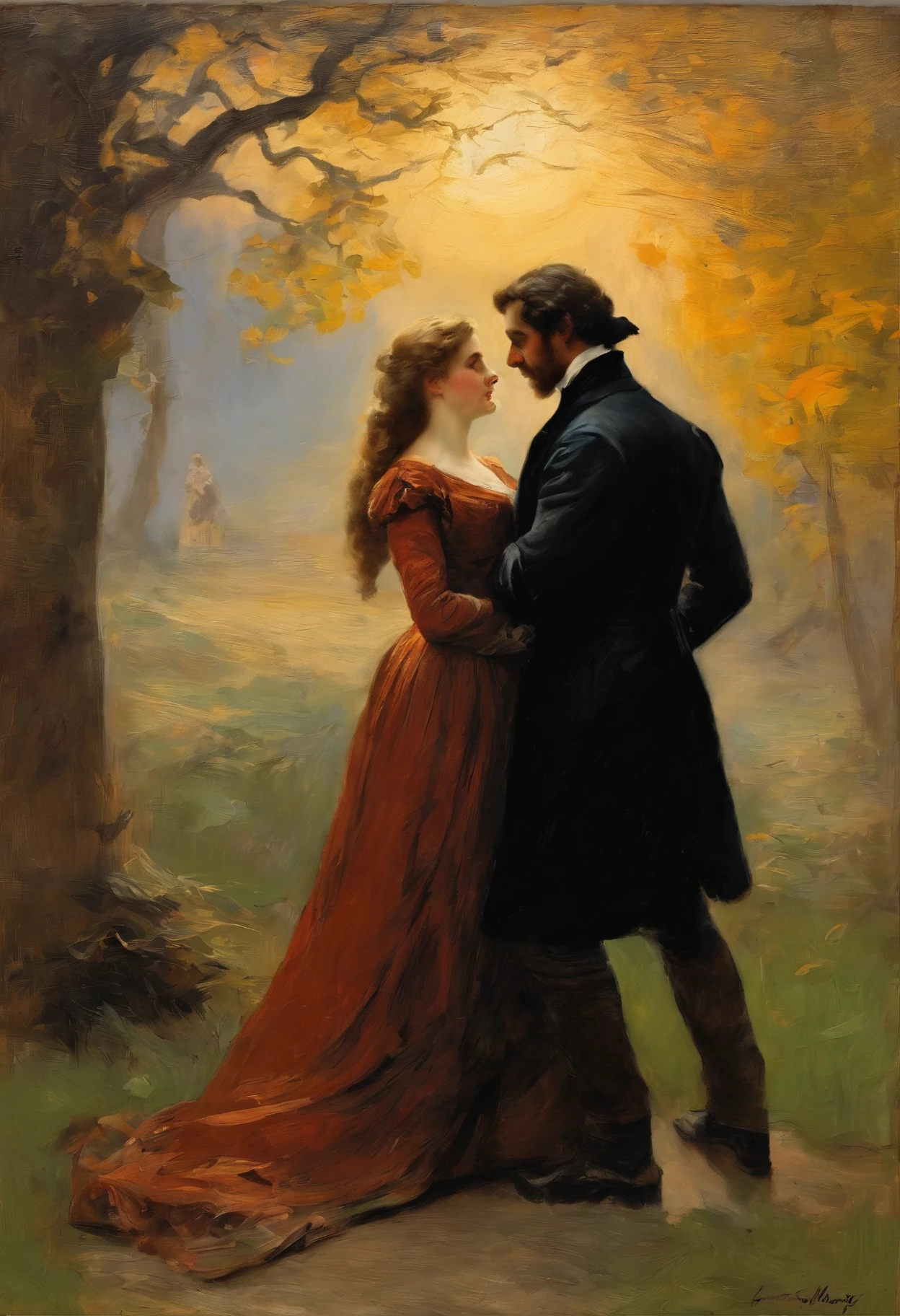 The lovers Edgar Ravenswood and Lucy from Walter Scott's Bride of Lammermoor, illustration by Charles Robert Leslie (1886)