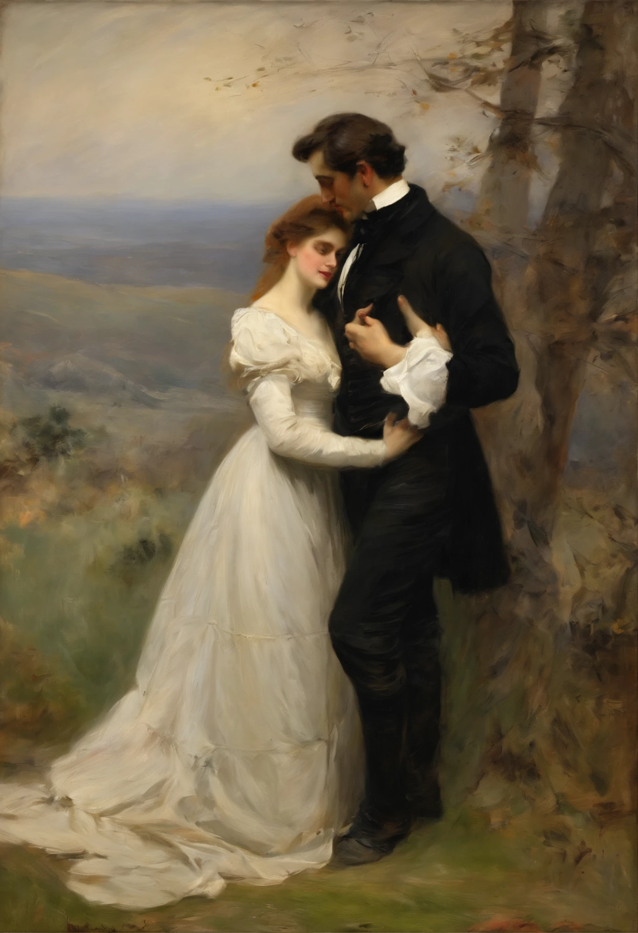 The lovers Edgar Ravenswood and Lucy from Walter Scott's Bride of Lammermoor, illustration by Charles Robert Leslie (1886)