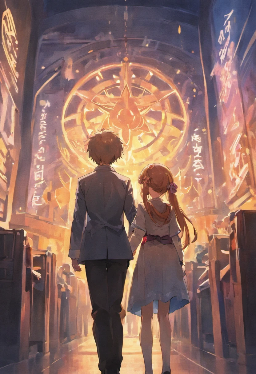 There is a height difference２a person、A man puts his hand on his shoulder、girl with