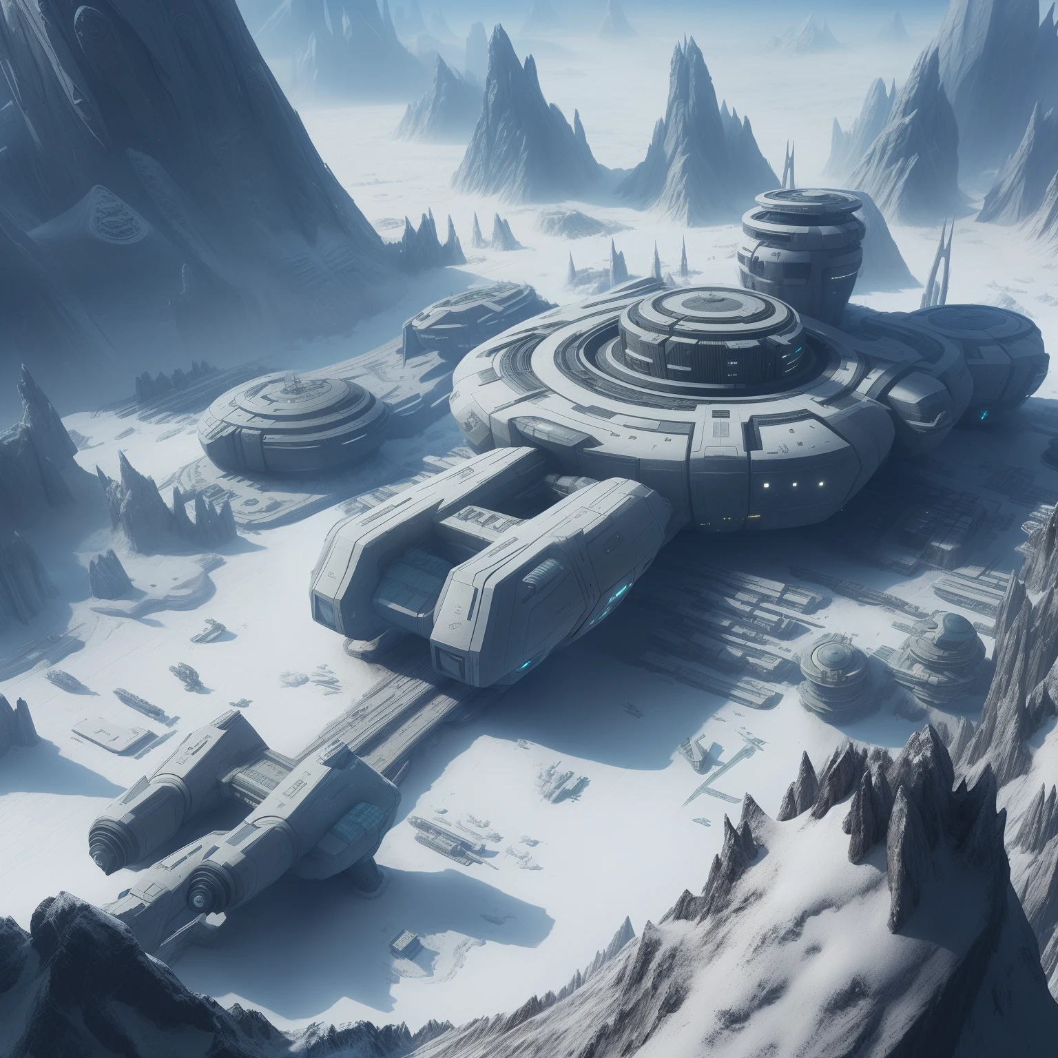 a close up of a futuristic city in a snowy mountain, scifi base, sci fi setting, sci fi scenery, industrial futuristic ice mine, futuristic base, sci - fi setting, sci-fi setting, brutalist base scifi, detailed sci - fi backgrounds, sci - fi environment, space opera and dystopian style, stunning sci-fi concept art