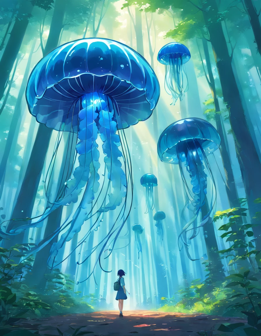 Blue jellyfish in the forest