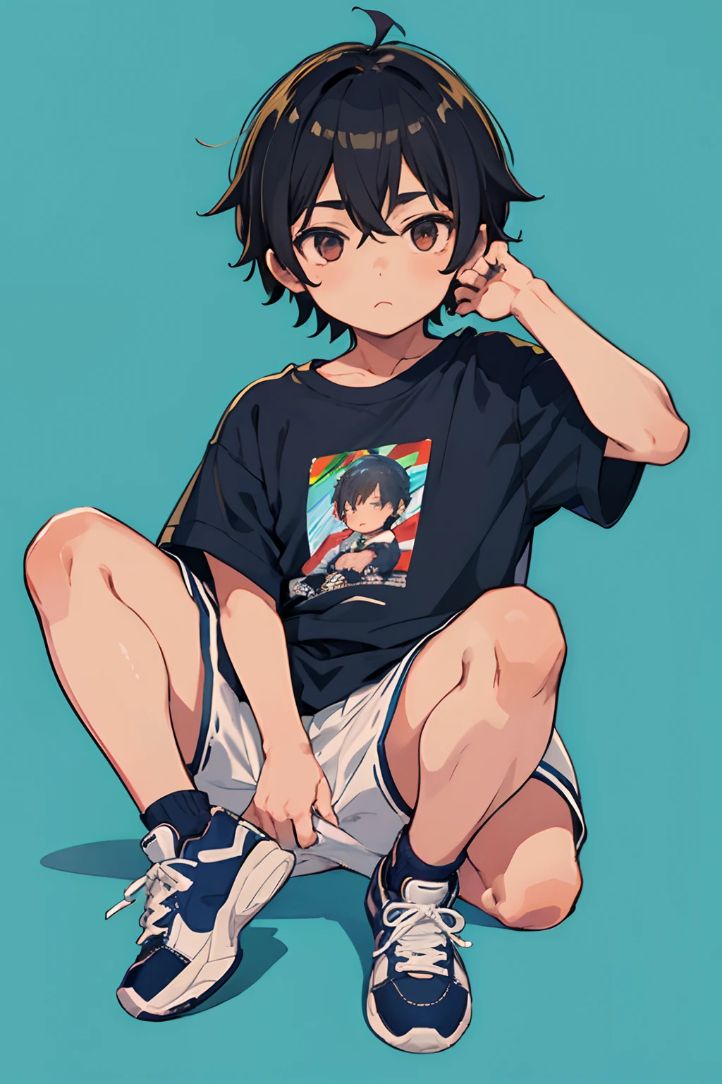 anime boy sitting on the ground with his legs crossed, anime boy, anime moe art style, full body portrait of a short!, kawacy, high quality anime artstyle, detailed anime character art, single character full body, official art, anime character, anime style character, 2 d anime style, anime character art, anime full body illustration, young anime man, no shorts, just wearing black underwear, shota