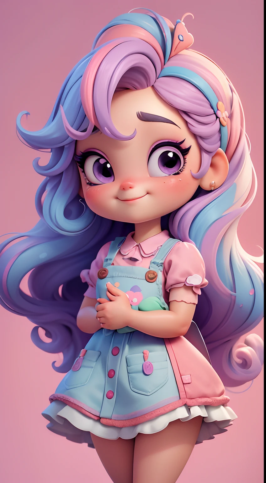 Create a series of cute chibi-style themed dolls around cute cake chefs, Each has a lot of detail and 8K resolution. All dolls should follow the same pattern of cake wallpaper，E completa na imagem, Pubic Area Showing (corpo inteiroesbian, incluindo pernas: 1.5) Bolo Doll F: Chame-a de Marina. She must have little rainbow-colored hair. Seus olhos devem ser grandes e expressivos, long eyelashes and rosy cheeks. Delicado sorriso branco. Sophie deve usar roupas coloridas, pastel hues, lilac and purple tones and sweet details;. She must have a paintbrush in her hand. Be sure to add details to your clothes, such as buttons and pockets, Sapatos bonitos Certifique-se de adicionar sombras, Textura e detalhe do cabelo, As roupas ar, Bolo e barra de chocolate, Torne-os mais fofos e charmosos.