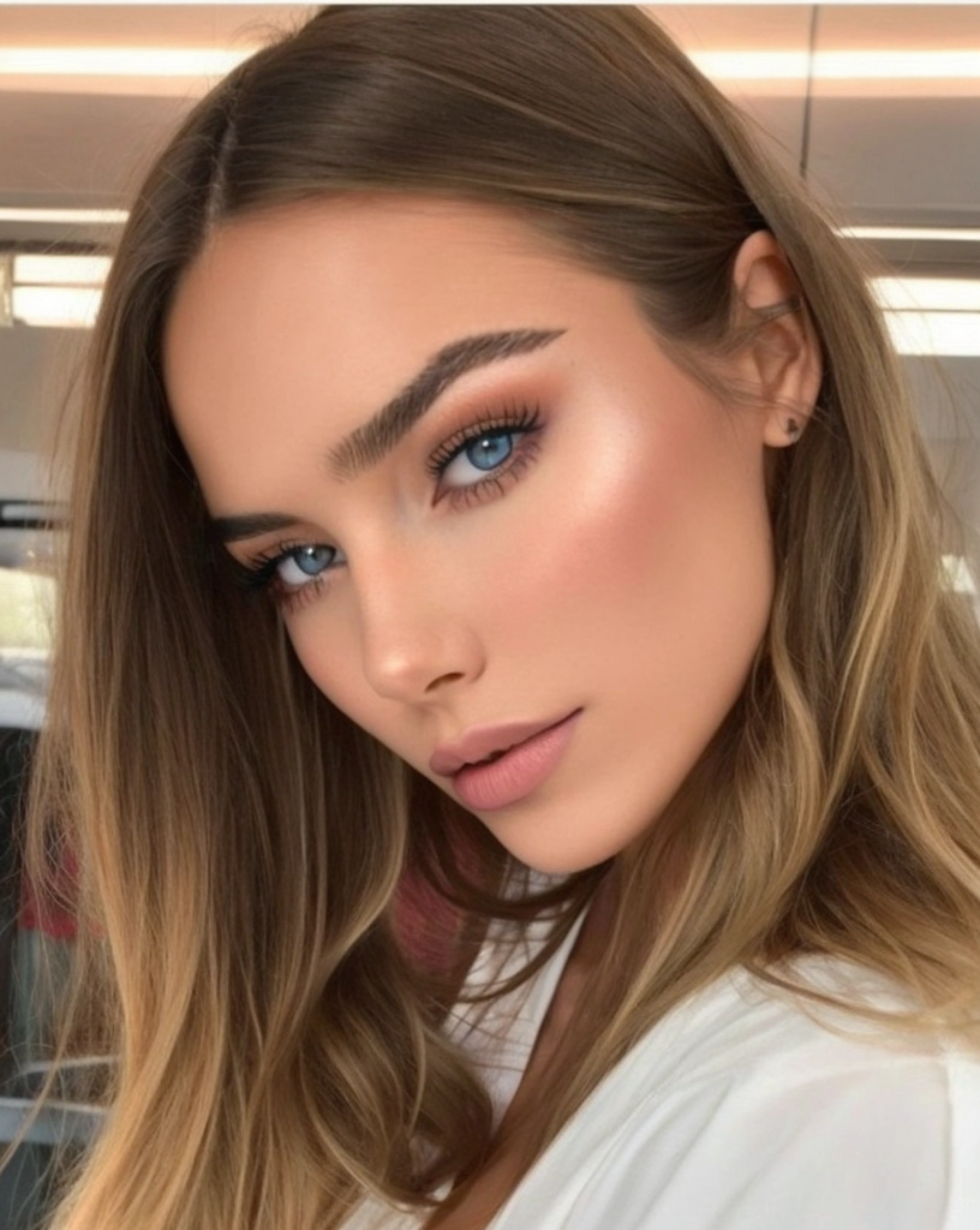 Una mujer con cabello largo y ojos azules posando para una foto, high cheekbones, large cheekbones, Cara perfecta ), Cara sexy, inspirado por Emma Andijewska, Cara impecable, Retrato Sophie Mudd, maquillaje sutil, beautiful cheekbones, Cara preciosa, Belleza asombrosa, Belleza asombrosa, damp skin, Cara sexy con maquillaje completo, Ligero resplandor