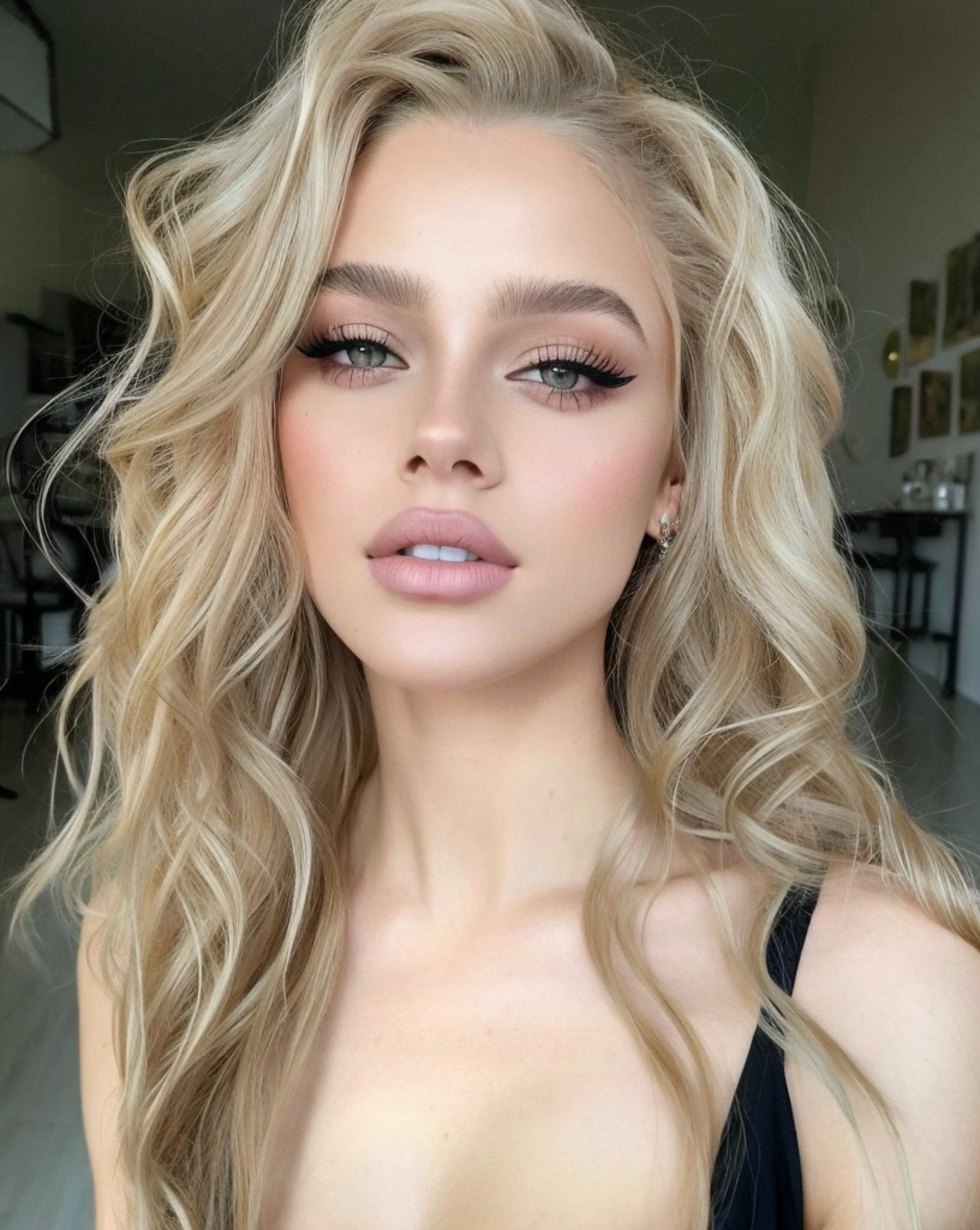 una mujer con el pelo largo y rubio y un sujetador negro, Belleza asombrosa, Belleza asombrosa, Cara sexy con maquillaje completo, Cara perfecta ), Una hermosa rubia, cabello rubio y ojos grandes, Yelena Belova, pale skin curly blond hair, cara extremadamente hermosa, Dasha Taran, Cabello largo y rubio y ojos grandes, Cara perfecta, Cara sexy