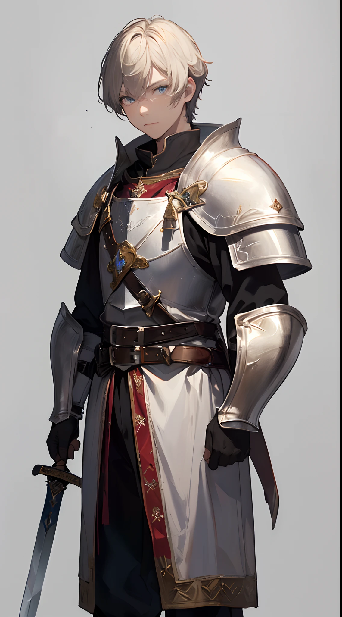 Solo,Absurd resolution、hight resolution、(masterpiece:1.4)、ultra-detailliert、(Detailed finger),((One guy)),((Knights))、Fantasy costume,Original Character,((Wearing armor))、((Heavy armor、breastplates)),(With a Western sword:1.5),((Costumes of medieval Europe)),, (Facing:1.2),(Full body portrait),(Standing:1.3),((white backgrounid:1.4))