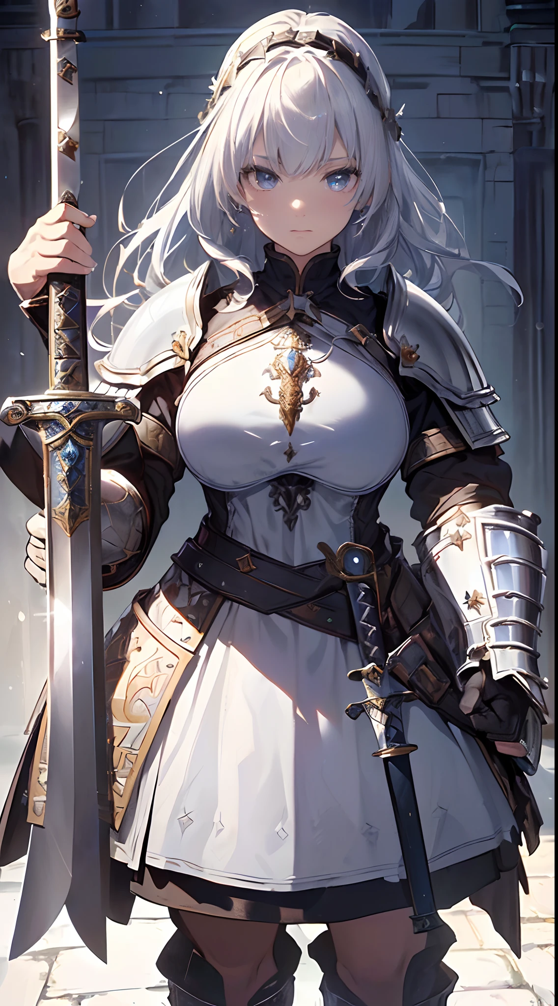 Solo，Absurd resolution、hight resolution、(​masterpiece:1.4)、ultra-detailliert、(Detailed finger),((One middle-aged man)),((Knights))、Fantasy costume,Original Character,((Wearing armor))、((Heavy armor、breastplates)),(With a Western sword:1.5),((Costumes of medieval Europe)),, (Facing:1.2),(Full body portrait),(Standing:1.3),((white backgrounid:1.4))
