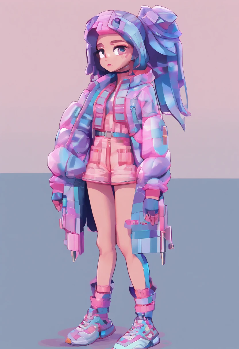 Beautiful girl wrapped in transparent plastic, Chibi, Translucent Fluorescent Sports Fashion Trend Clothing, usando sapatos Nike, cor do doce, fundo simples e brilhante, Brinquedos 3D, estilo cyberpunk, cinema4d, octan render, Modelo 3D, Collectible toys,nendoroid,Estilo de rua,Pixar,sapatos grandes , FASHION TRENDS, Close-up, corpo inteiro --ar 3:4 --q 2 50 --niji 5 --niji 5 --s 100 --estilo expressivo --s 2