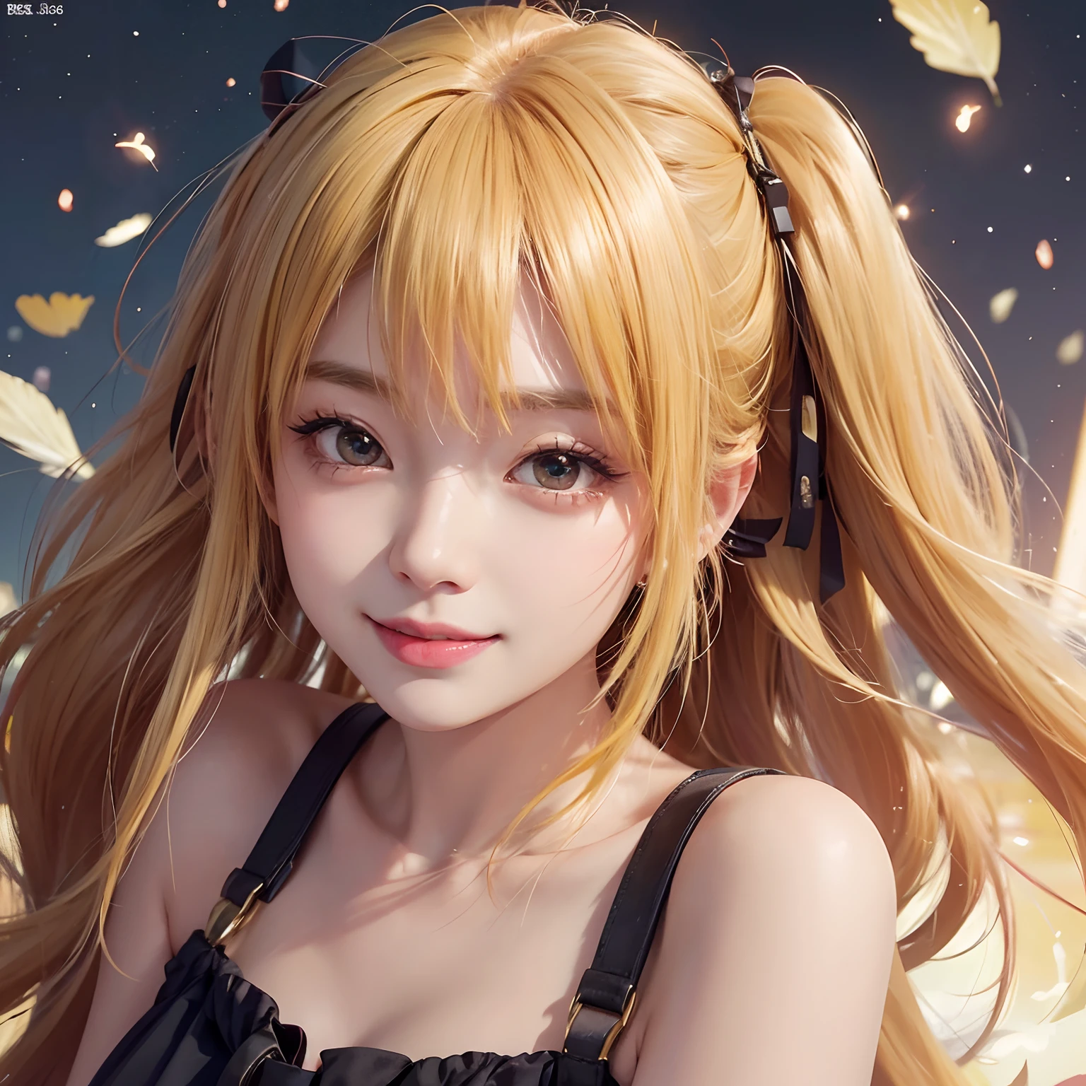 Realistic, Ruby Hoshino, (oshi no ko), masterpiece, high quality, ultra detail, yellow hair, smile