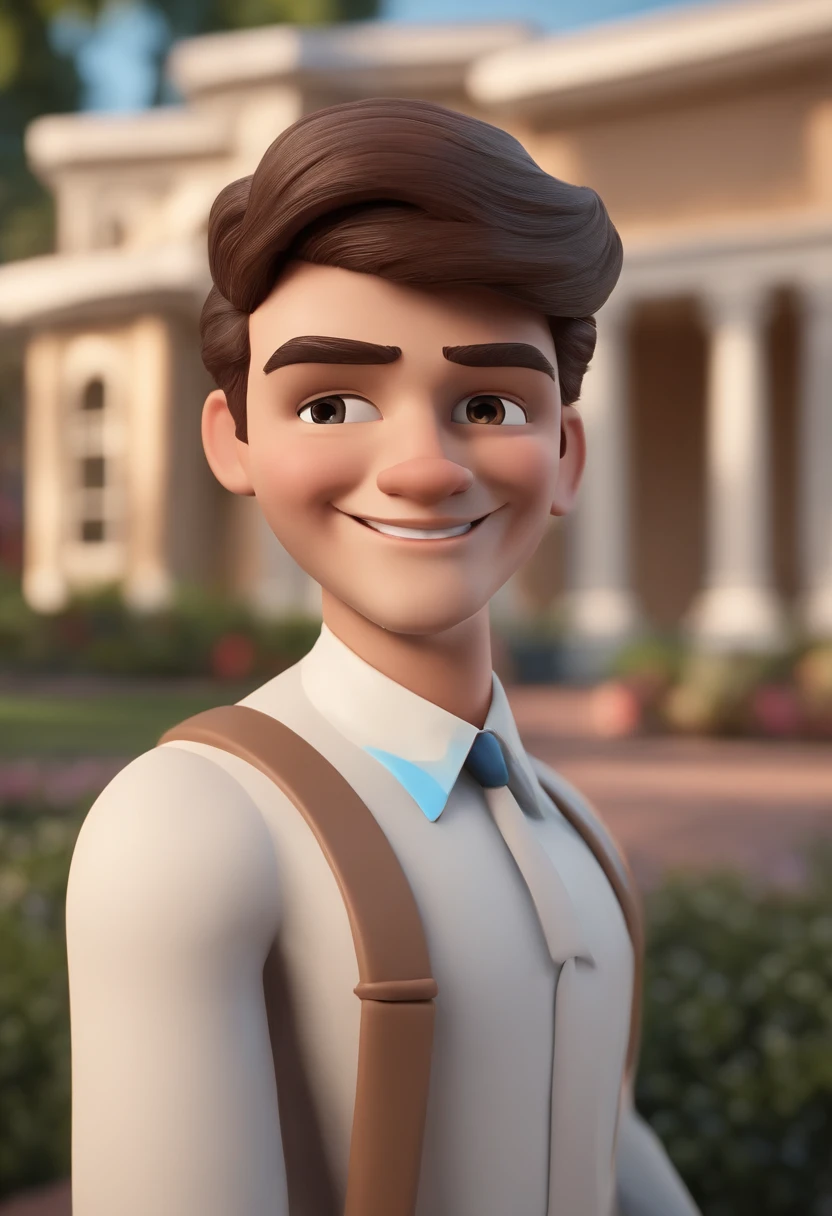 Create a 3D Disney-style portrait of Mr. Beast, a popular philanthropist and internet personality. The portrait should capture his charismatic and friendly personality. Show him with a warm smile, standing in front of a background that symbolizes acts of kindness, such as a playground with children playing, a house being built, and people receiving help. The character should be detailed, vibrant, and exude a sense of generosity. Pay close attention to the facial expressions, making sure to highlight his kind and approachable nature. The overall atmosphere of the portrait should radiate positivity and a desire to make the world a better place, just like Mr. Beast's mission."