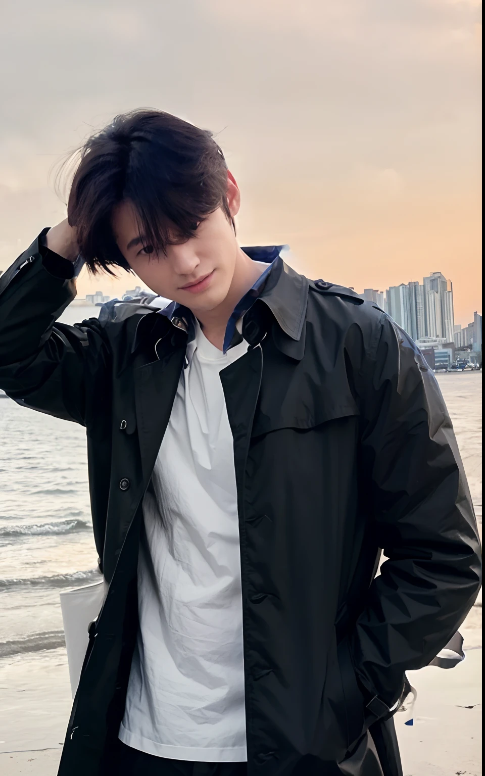 a black trench coat,White lining,gentleman